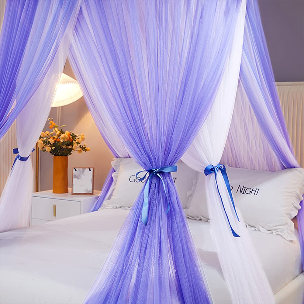 Mengersi Double Layer Sheer Mesh Bed Canopy for Girls - Round Lace Princess Mosquito Net Tent for Twin Full Queen King Size Beds (Purple) - Perfect for Kids' Bedroom Decor, Birthday Gifts & Sleep Protection