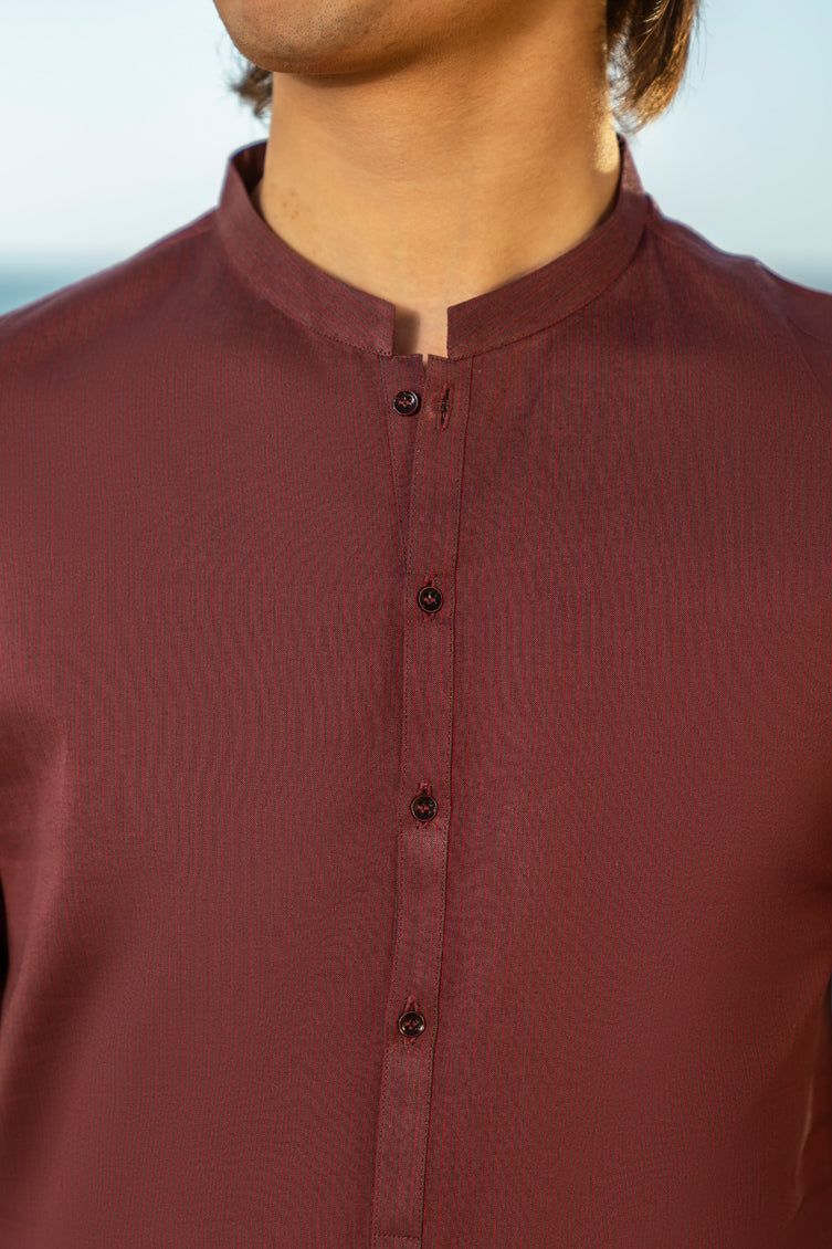 Stylish Cotton Red Kurta by J. Junaid Jamshed - Traditional Pakistani Dress for Men, Perfect for Eid, Weddings & Festive Occasions