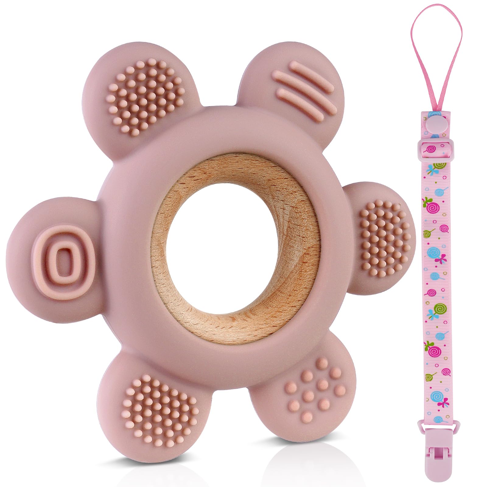 Vicloon BPA-Free Silicone Baby Teething Toys - Sensory Chew Toys for Infants & Toddlers, Easy to Grasp & Clean, Soothing Gum Relief (Light Pink) - Perfect for Teething Pain Relief & Early Oral Development