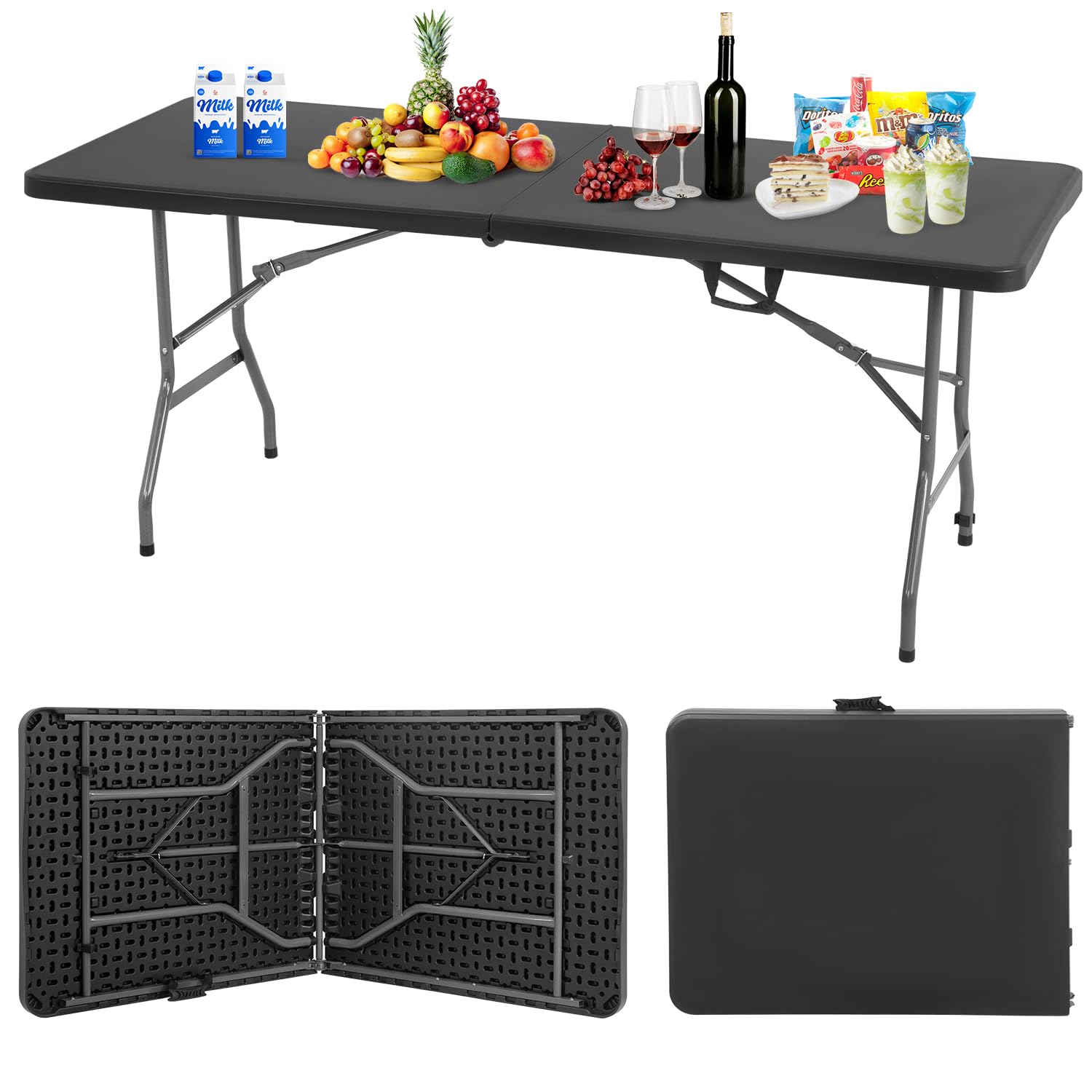 Best Outdoor Folding Camping Table - Portable Square Plastic Picnic Table with Adjustable Height for Dining, Parties, BBQ, Beach & Backyard Use - Perfect for Camping, Tailgating & Outdoor Adventures (Black)