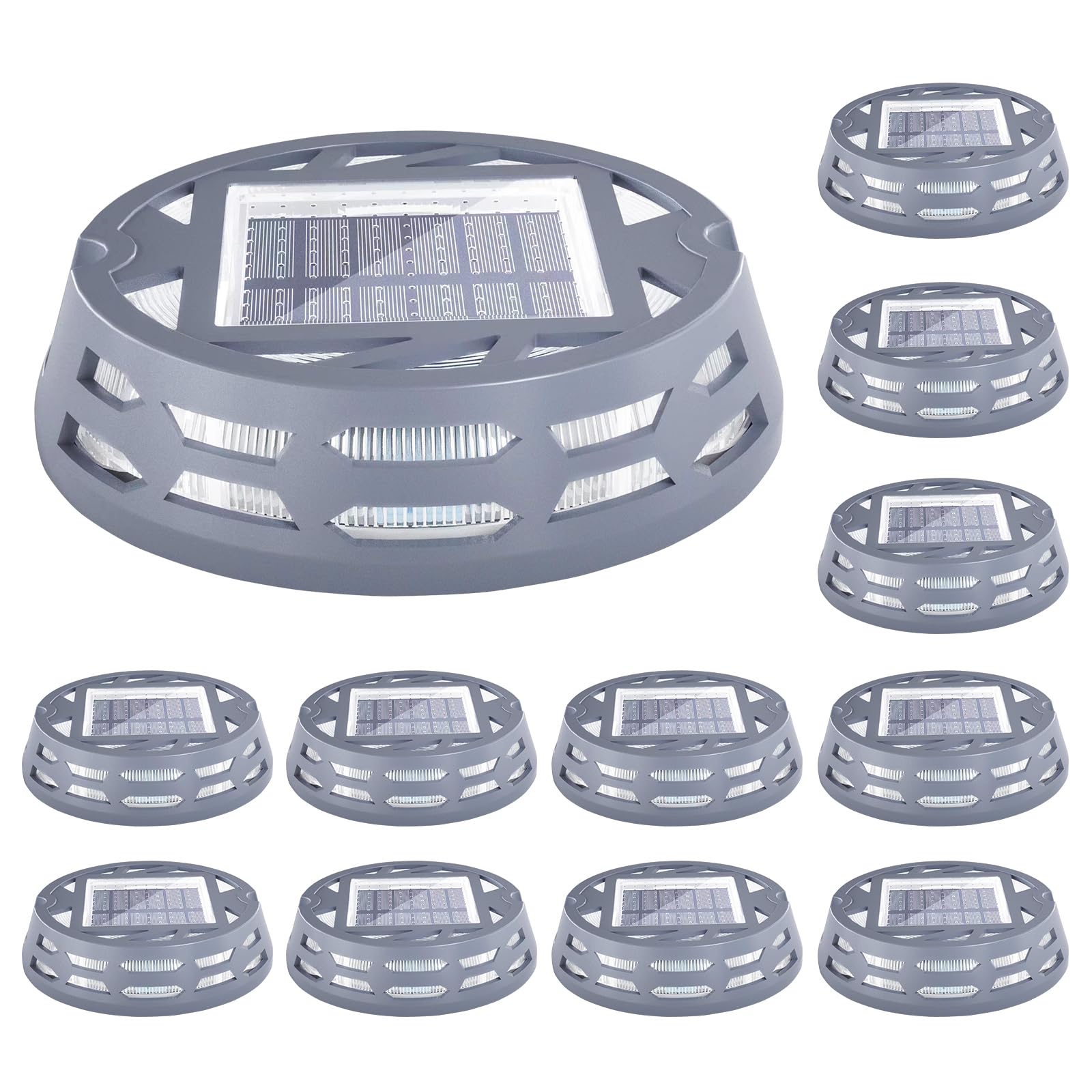Solar Deck Lights Outdoor - 3 Lighting Modes (Warm/Bright White & Blue), IP67 Waterproof LED Pathway Markers for Driveway, Sidewalk, Garden, Yard & Dock - Perfect for Nighttime Safety and Landscape Lighting
