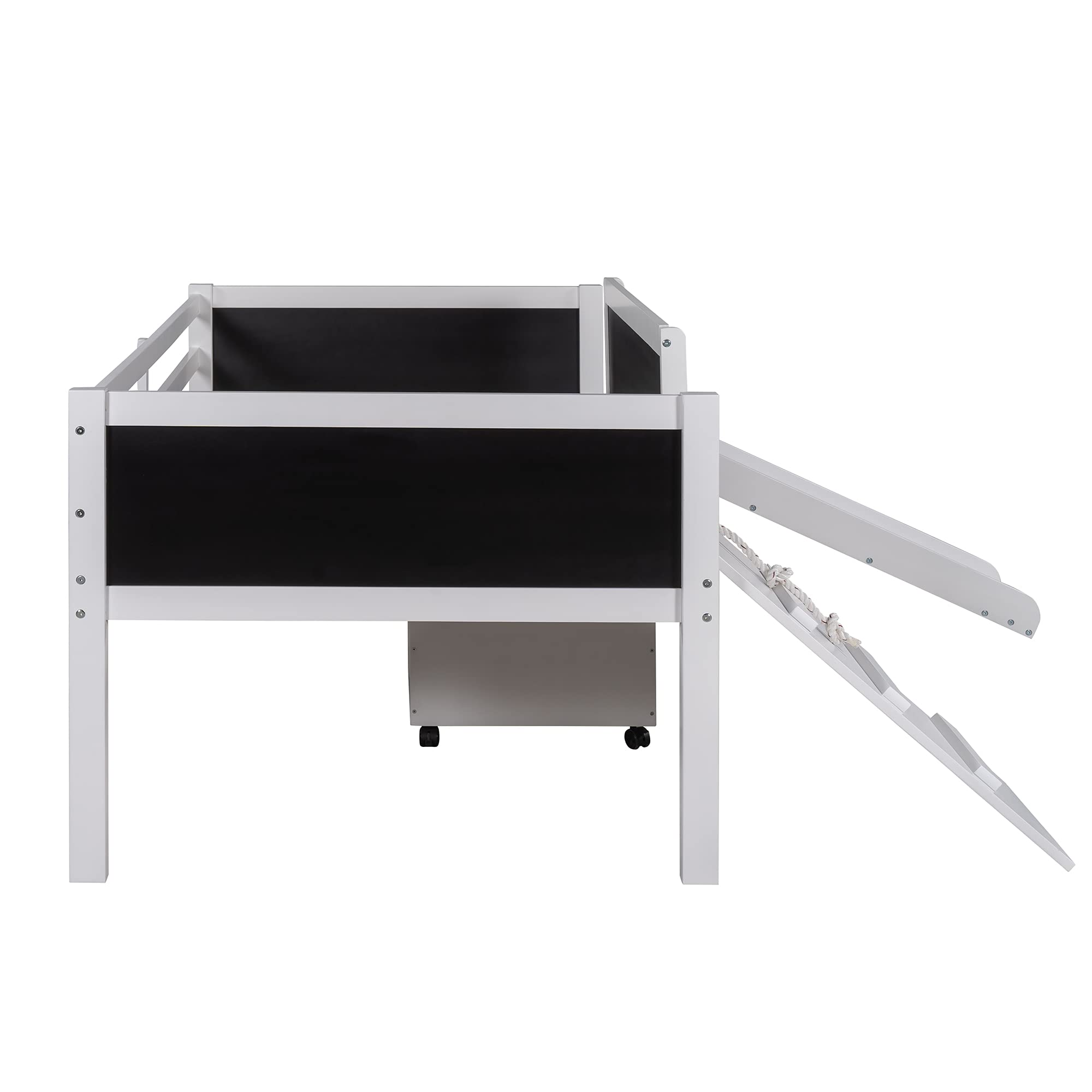 JT Twin Size Wooden Loft Bed with 2 Storage Drawers - Space-Saving White Bed for Kids & Teens - Perfect for Small Bedrooms, Dorms & Studio Apartments