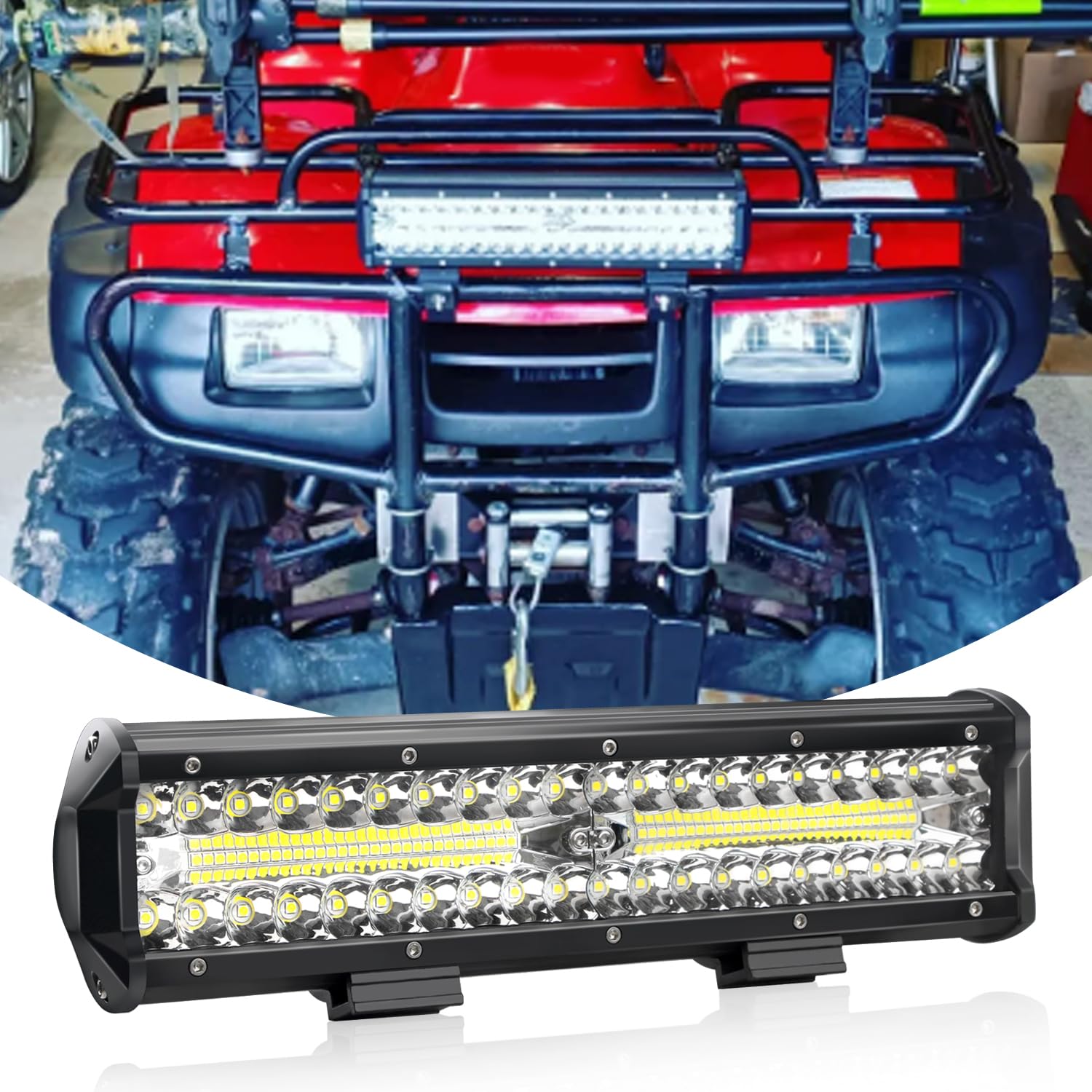 AveneMark 12 Inch 300W Triple Row LED Light Bar - Flood Spot Combo Off Road Lights with 16AWG Wiring Harness Kit - Waterproof LED Light Bar for Trucks, ATV, UTV, SUV - Perfect for Off-Roading, Camping & Night Driving