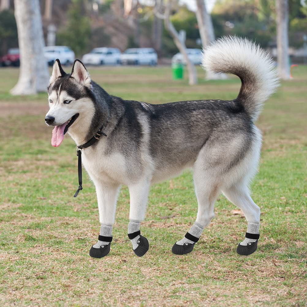 2 Pairs Non-Slip Dog Socks with Rubber Sole - Waterproof Pet Booties for Small & Medium Dogs - Protective Dog Shoes for Outdoor Walking, Running, Hiking & Winter Use