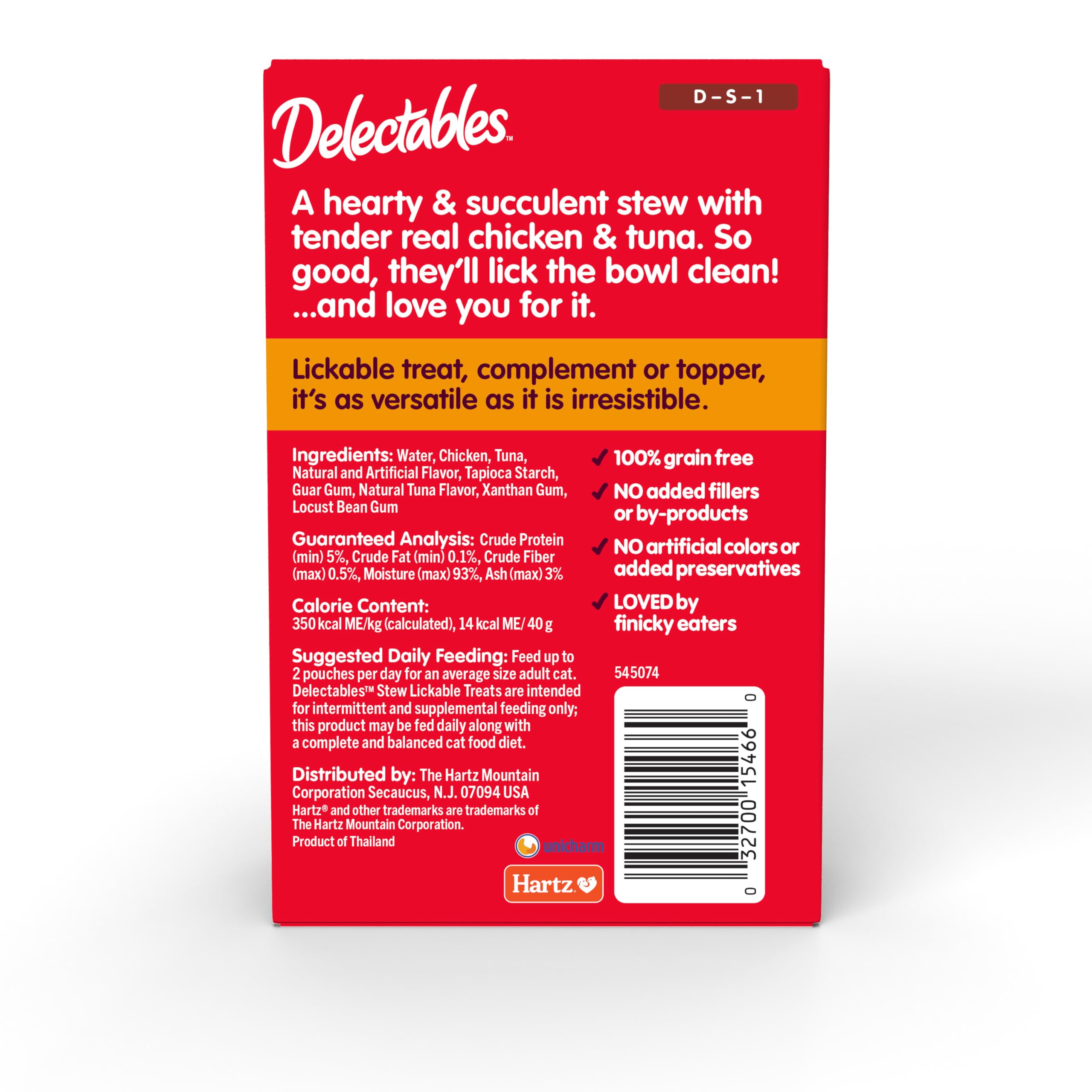 Hartz Delectables Stew Chicken & Tuna Lickable Wet Cat Treats - 30 Pouches (5 Count Pack of 6) - Grain-Free Soft Cat Food Topper for Picky Eaters - Perfect for Training, Bonding & Senior Cats