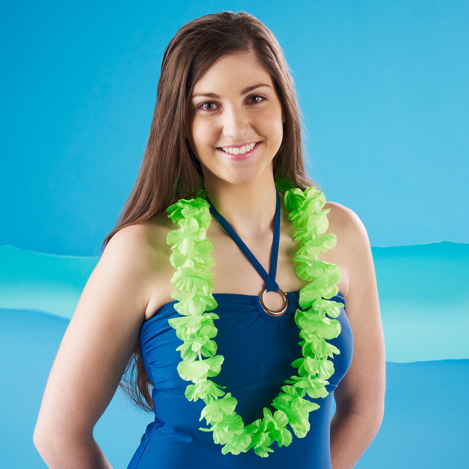 Vibrant Green Island Lei - Perfect for Hawaiian Luau, Themed Parties & Summer Celebrations - 1 Count