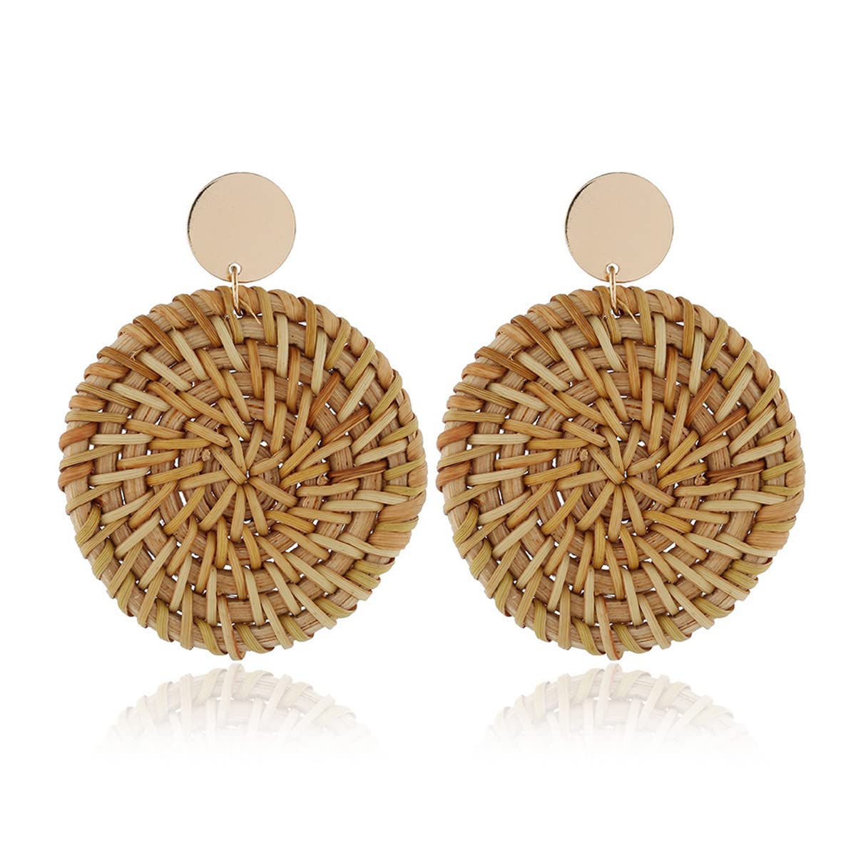 Lightweight Handmade Rattan Hoop Earrings for Women - Bohemian Woven Straw Wicker Geometric Drop Dangle Earrings - Perfect for Summer, Beach, Boho Fashion & Teen Girls Accessories