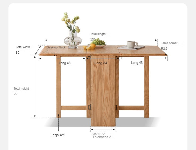 Solid Oak Folding Dining Table - Extendable Wooden Table for Small Spaces | Perfect for Apartments, Patios & Outdoor Entertaining