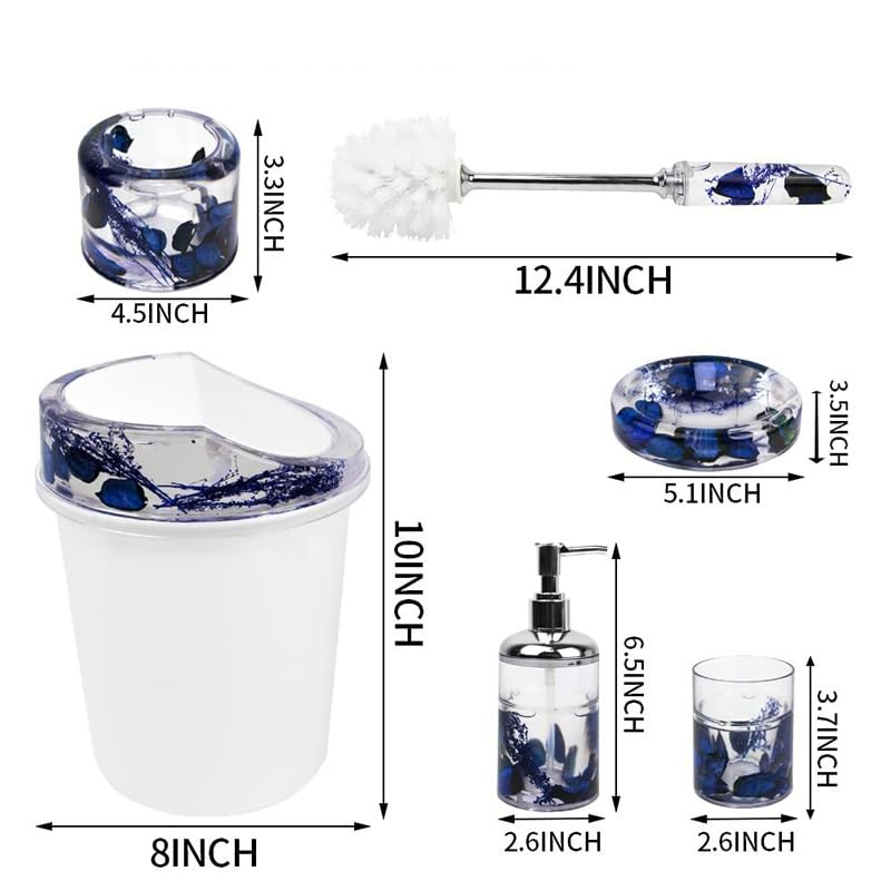 Premium 6-Piece Bathroom Toiletry Set - Toothbrush Holder, Soap Dispenser, Toilet Brush, Trash Can, Soap Dish & Hand Sanitizer Bottle - Modern Bathroom Organization Essentials for Home, Hotel & Apartment Use