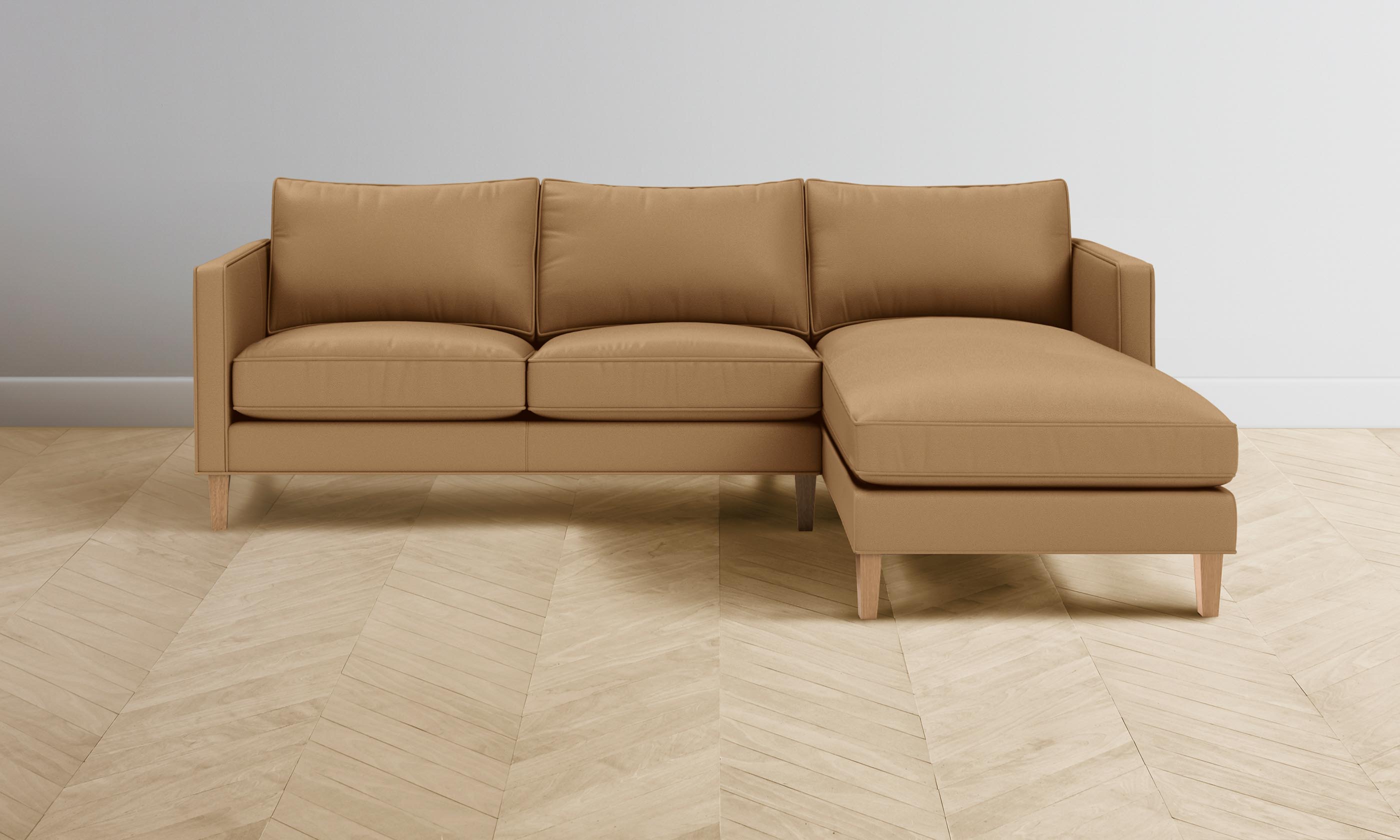 Premium Crosby Sectional Sofa in Pebbled Leather - Latte Brown Color | Modern Living Room Furniture for Home & Office Comfort