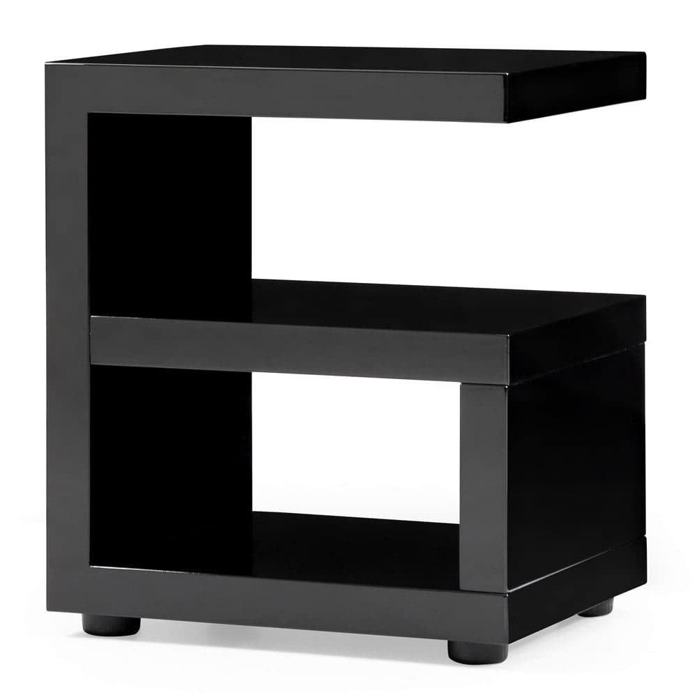 ZURI Furniture Jayden High Gloss Modern Side Table - Black Nightstand for Bedroom, Living Room, or Office - Contemporary Accent Table with Sleek Design