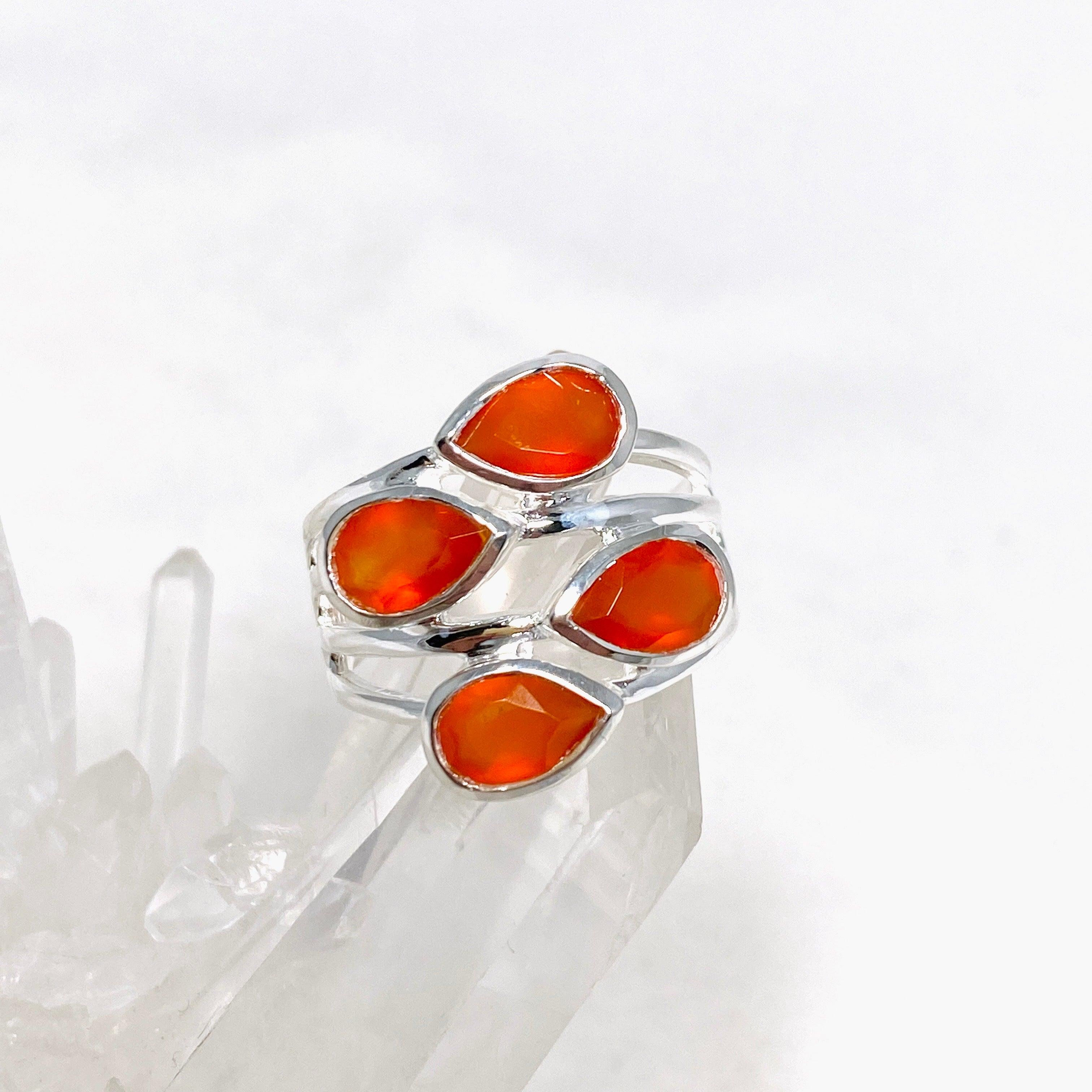 Natural Carnelian Multi-Stone Faceted Teardrop Ring R3815 - Elegant Bohemian Jewelry for Women, Perfect for Weddings, Parties & Everyday Wear