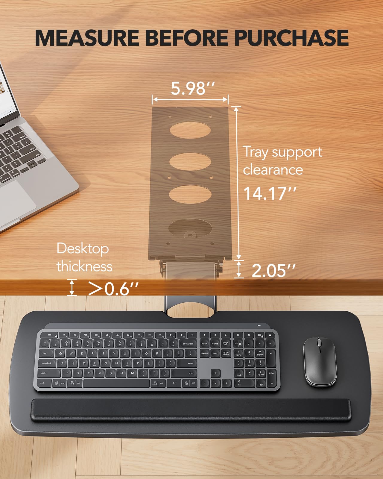 HUANUO 360° Adjustable Ergonomic Under Desk Keyboard Tray - Slide Out Keyboard & Mouse Holder with 25