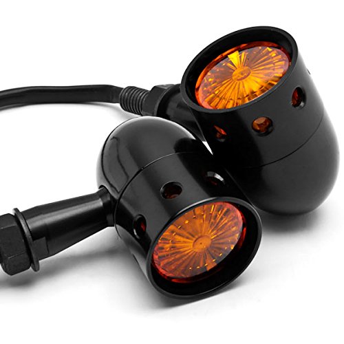 Krator 2-Pack Black Motorcycle Turn Signal Lights - Compatible with Yamaha TX, SR, CS, YX, RD 350, 400, 500, 600, 650, 750 - Durable LED Blinkers for Safe Riding at Night or in Low Visibility Conditions
