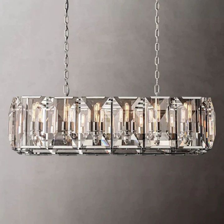 Aubrey Crystal Rectangular Chandelier - 42 Inch Modern Dining Room Lighting Fixture for Elegant Home Decor & Luxury Interior Design