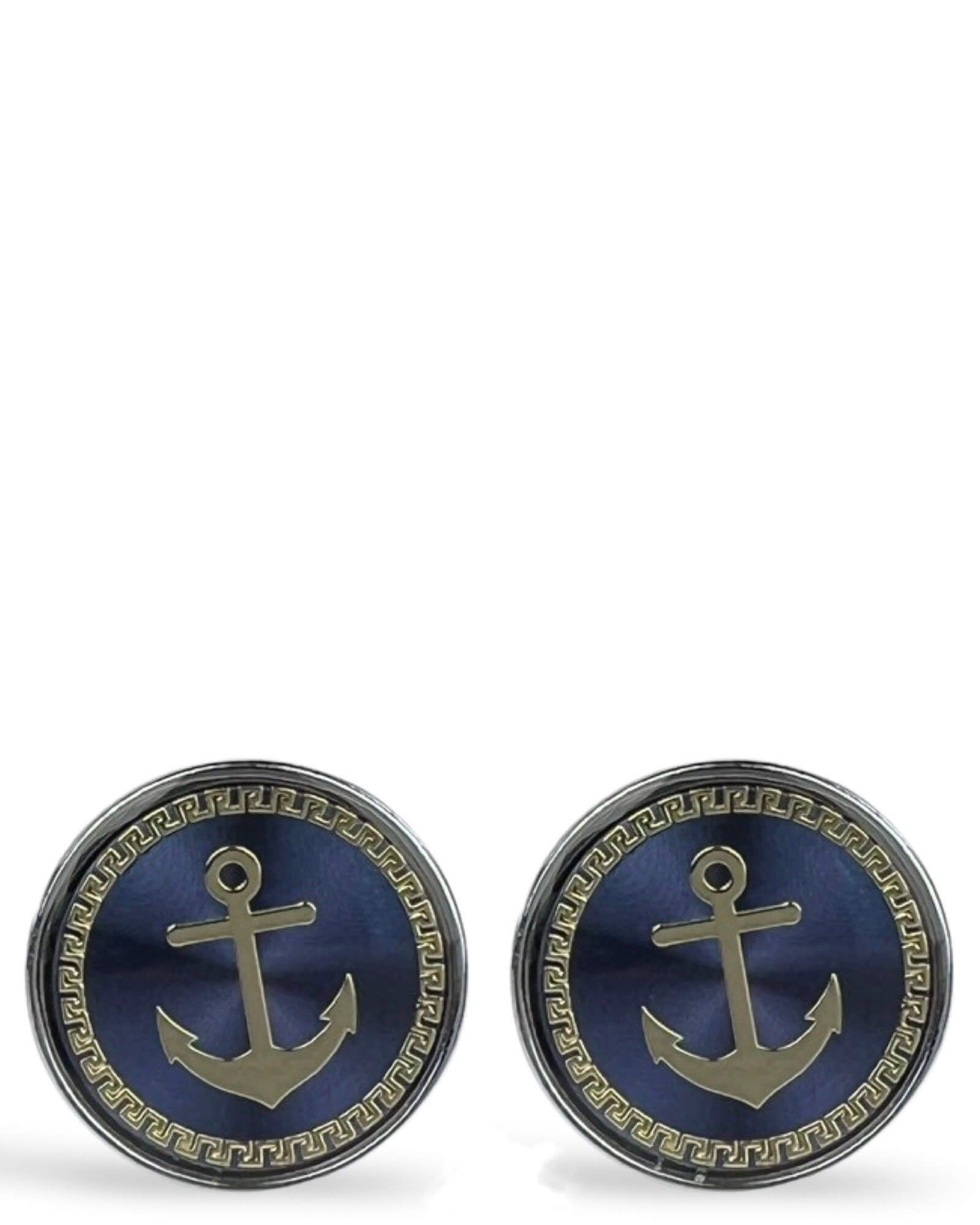DÉCLIC Anchor Round Cufflinks for Men - Navy Blue Stainless Steel Dress Cuff Links - Perfect for Weddings, Business Attire & Formal Occasions