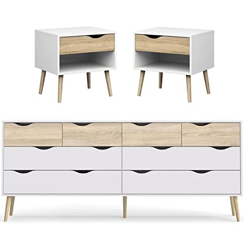 Home Square 3-Piece Bedroom Furniture Set - 2 Nightstands & Dresser with Mirror, Solid Wood Construction for Master Bedroom or Guest Room Decor