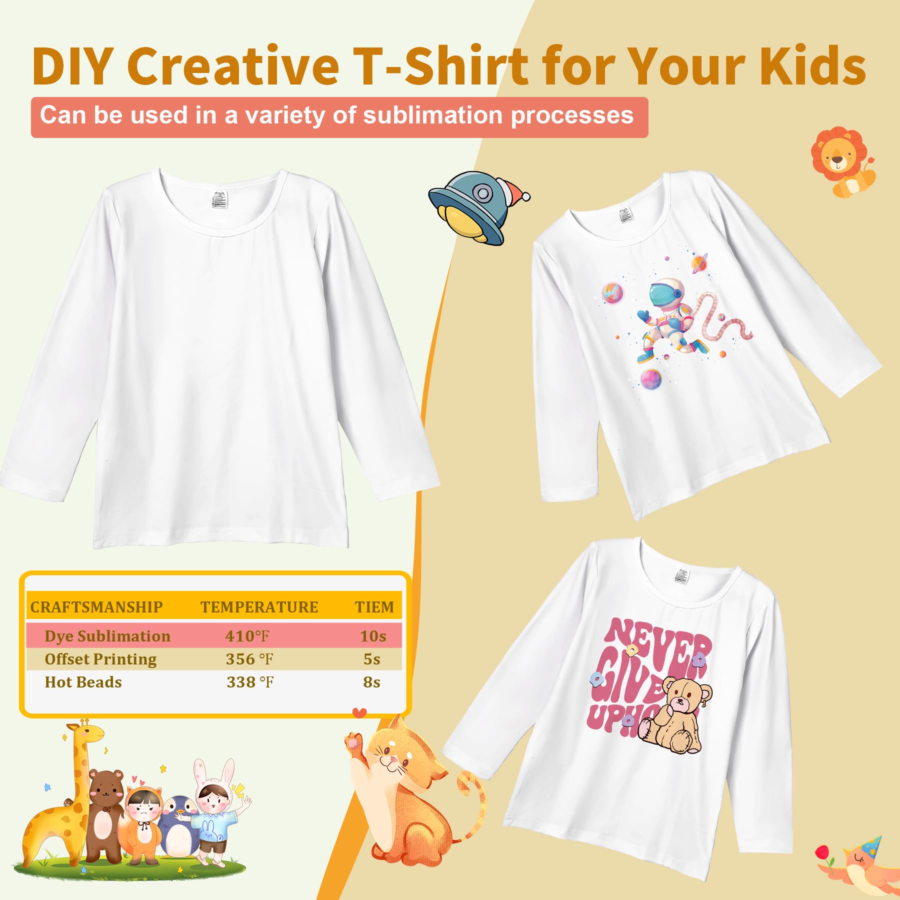 Premium Sublimation T-Shirt Blanks - 3 Pack Long Sleeve Crew Neck Shirts for Kids & Toddlers | Unisex Modal Cotton Tees for Boys & Girls | Perfect for DIY Printing, School Uniforms & Family Matching Outfits