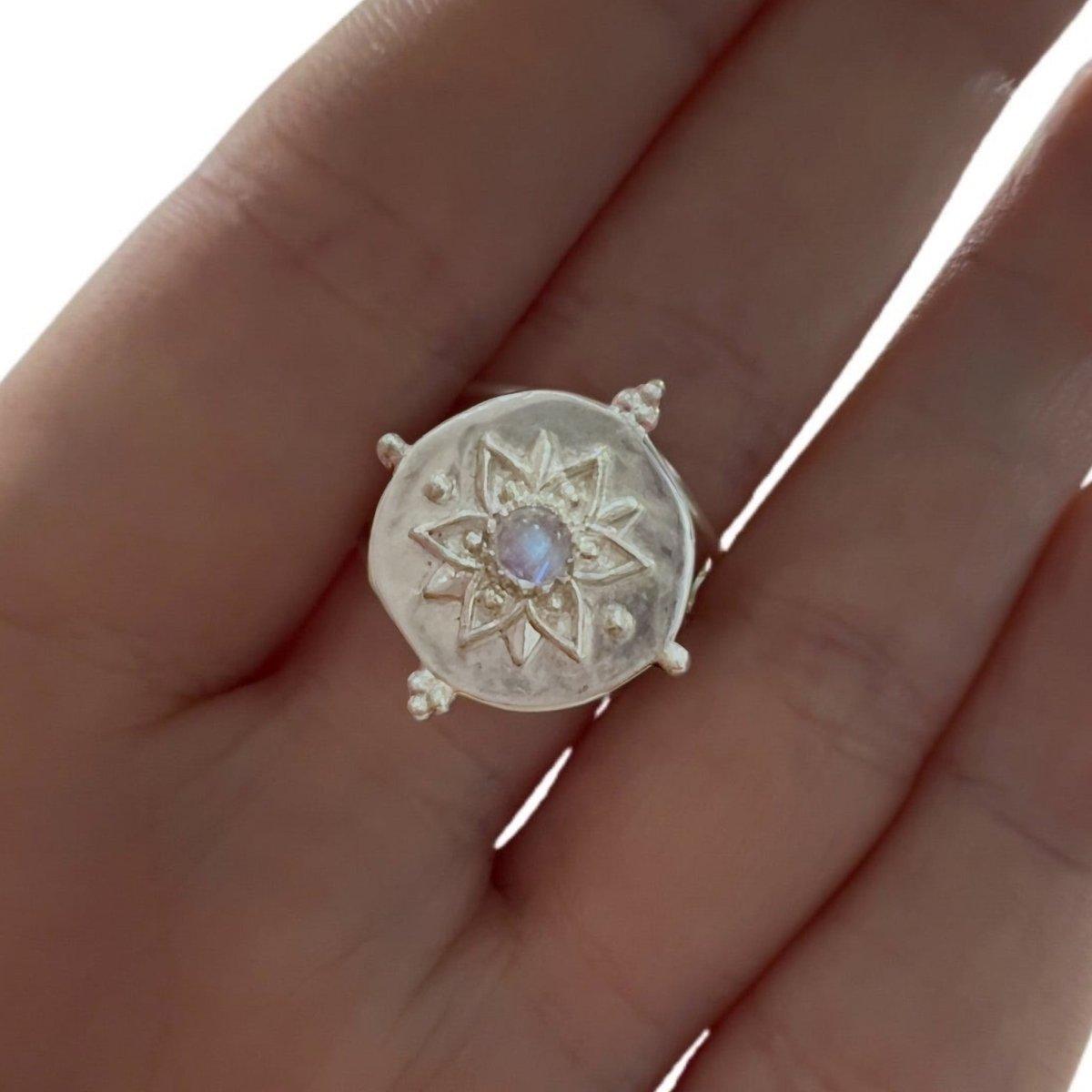 Laihas Intricate Vera May Sterling Silver Boho Moonstone Ring for Women - Elegant Handmade Jewelry for Everyday Wear, Boho Chic Style, Gift for Her, Wedding, Party & Special Occasions