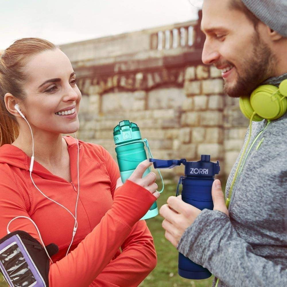 ZORRI 400ml to 1000ml BPA Free Sports Water Bottle with Pop Top Lid & Cleaning Brush - Leak Proof Gym, Hiking, Running & Outdoor Hydration Bottle