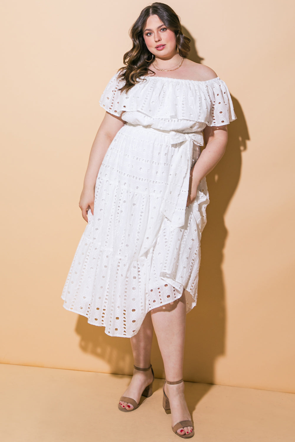 Breathable Eyelet Midi Dress for Women - Summer Floral Boho Dress with Short Sleeves - Perfect for Beach, Vacation & Casual Outings