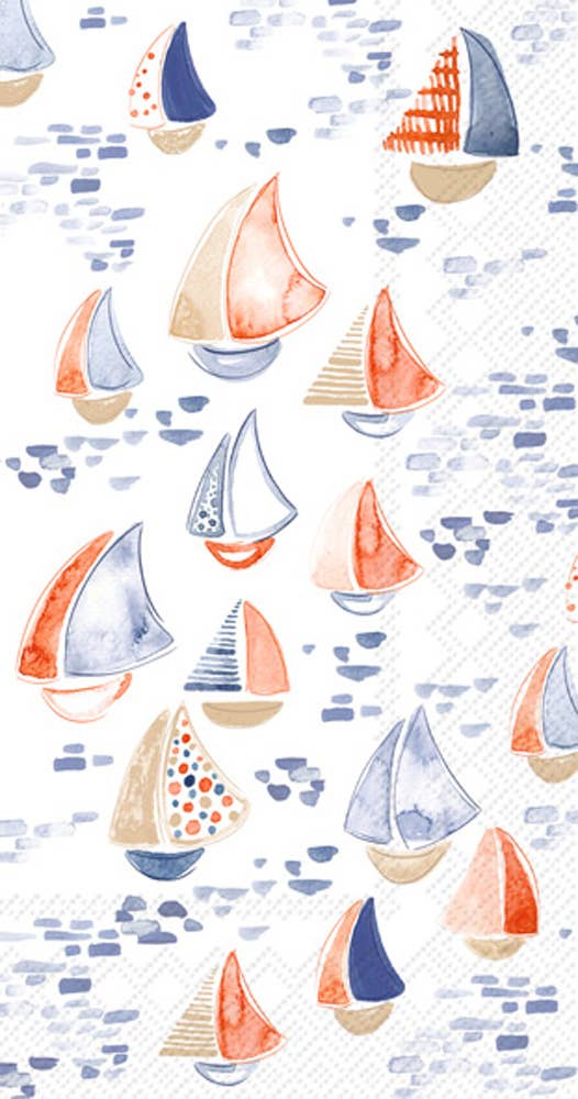 Boston International Paper Guest Towels - 16 Count Nantucket Sailboat Design - Premium Disposable Hand Towels for Parties, Weddings & Upscale Events