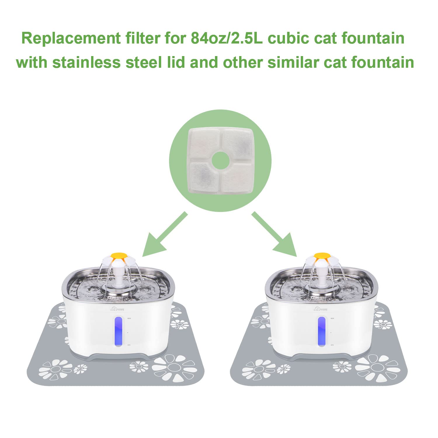 Wonder Creature Cat Fountain Filter Replacement for Cubic & Elliptical Cat Water Fountains - 4 Carbon Filters & 2 Foam Filters Pack - Keep Water Fresh & Clean - Perfect for Multi-Cat Households & Hydration Stations