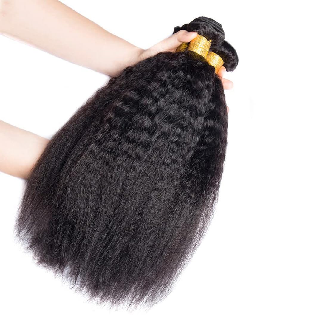 DMS 100% Unprocessed Brazilian Remy Hair Bundles - Kinky Straight Human Hair Weave 3 Bundles (20 22 24 Inch) for Black Women | Natural Black Color | Perfect for Protective Styles, Sew-Ins & Everyday Wear