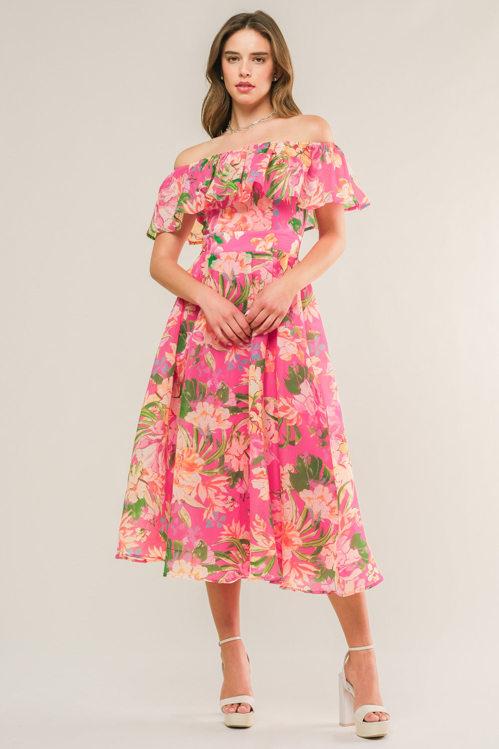 Stylish Fuchsia Flounce Midi Dress for Women - Perfect for Summer Parties, Weddings & Casual Outings