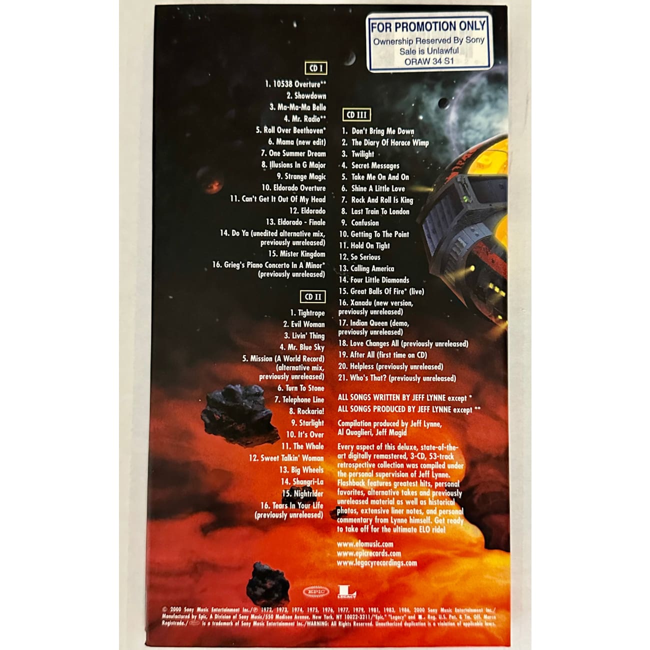 ELO Flashback 3 CD Box Set 2000 with Booklet Promo - Electric Light Orchestra Greatest Hits Collection - Perfect for Music Lovers & Classic Rock Fans