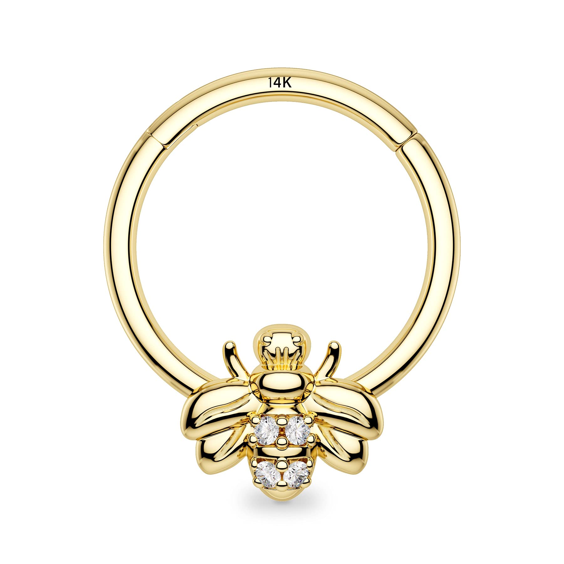 OUFER 14K Solid Gold Nose Rings & Hoop Earrings - Bee Septum Piercing Jewelry, Daith Hinged Segment Ring for Helix, Tragus, Conch Cartilage - Perfect for Everyday Wear, Parties & Body Jewelry Enthusiasts
