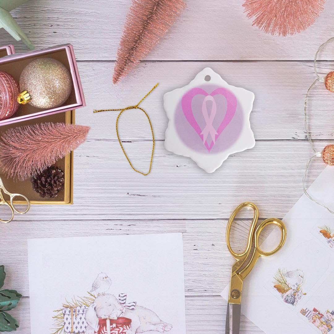 3-Inch Porcelain Snowflake Ornament - Pink Heart with Ribbon for Breast Cancer Awareness, Holiday & Christmas Tree Decoration - 3dRose orn_108975_1