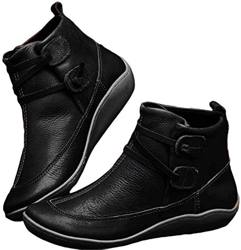 EaGo Women's Adjustable Soft PU Leather Booties - Comfortable Casual Low-Heel Boots for Daily Wear | Warm Winter Shoes for Ladies | Perfect for Office, Shopping & Travel
