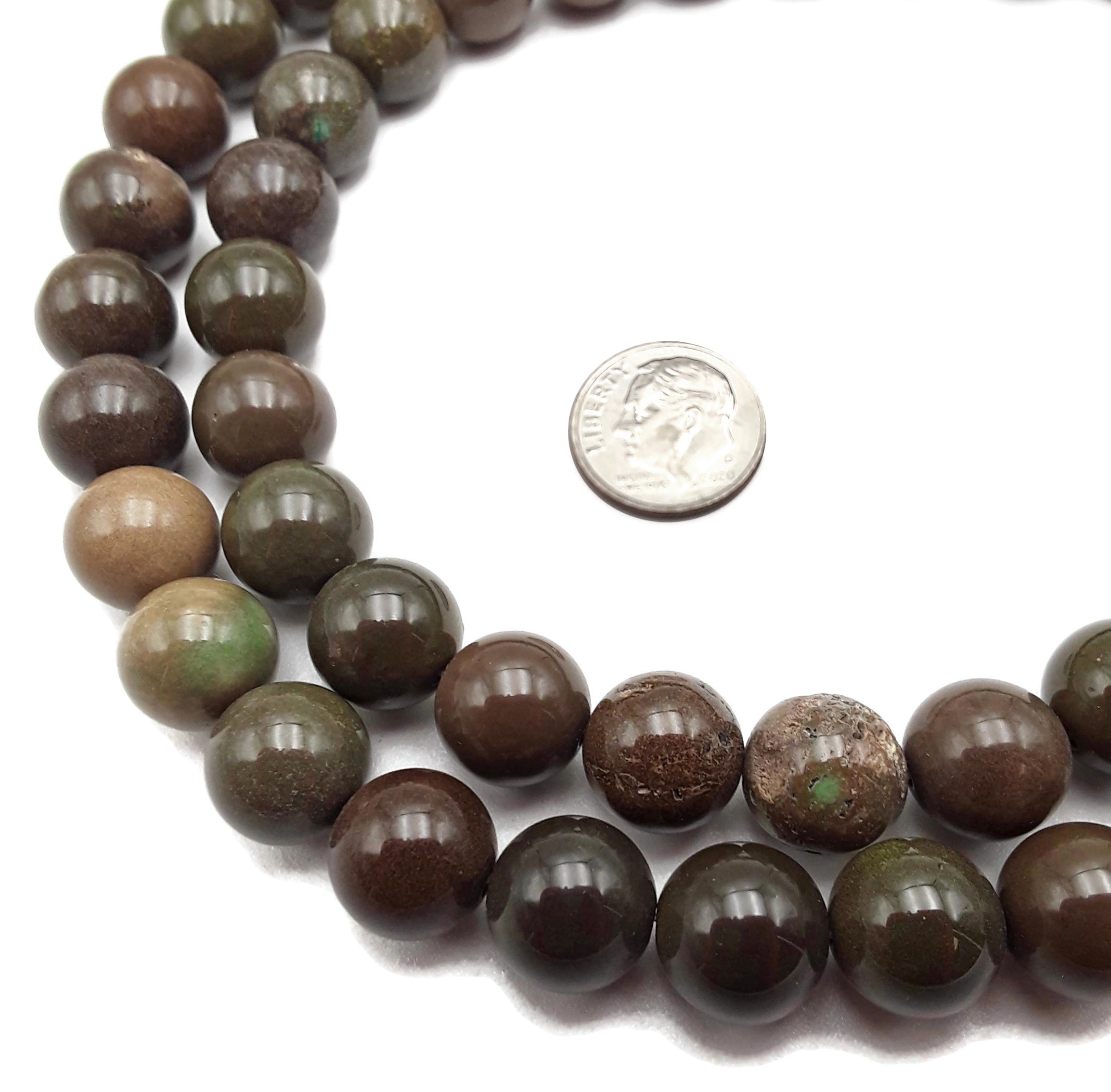 Natural Brown Green Geothite Chrysoprase Smooth Round Beads - 12mm 15.5 Inch Strand for Jewelry Making, DIY Bracelets & Necklaces - Healing Crystal Beads for Meditation & Energy Balancing