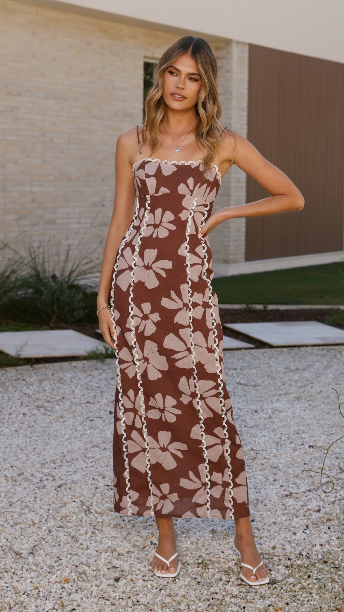 Carlia Midi Dress - Floral Print Brown Daylillies Summer Dress for Women | Casual & Party Wear | Perfect for Beach, Vacation and Date Nights