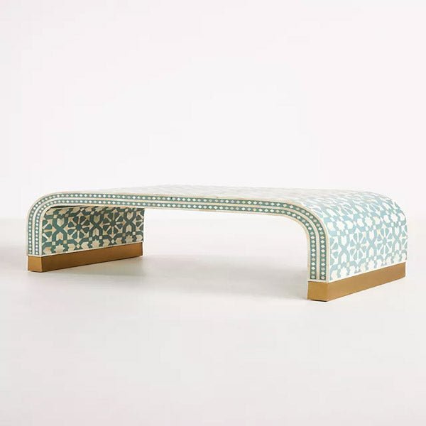 Handmade Bone Inlay Waterfall Coffee Table - Light Green Boho Style Living Room Furniture for Home Decor, Perfect for Lounge, Living Area & Office Spaces