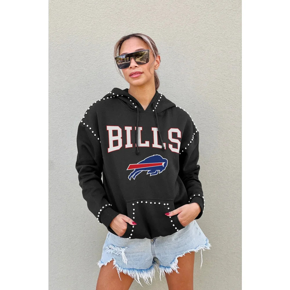 Buffalo Bills Women's Studded Pullover Hoodie - NFL Football Team Gameday Fashion - Perfect for Tailgating, Game Day Outfits & Casual Winter Wear