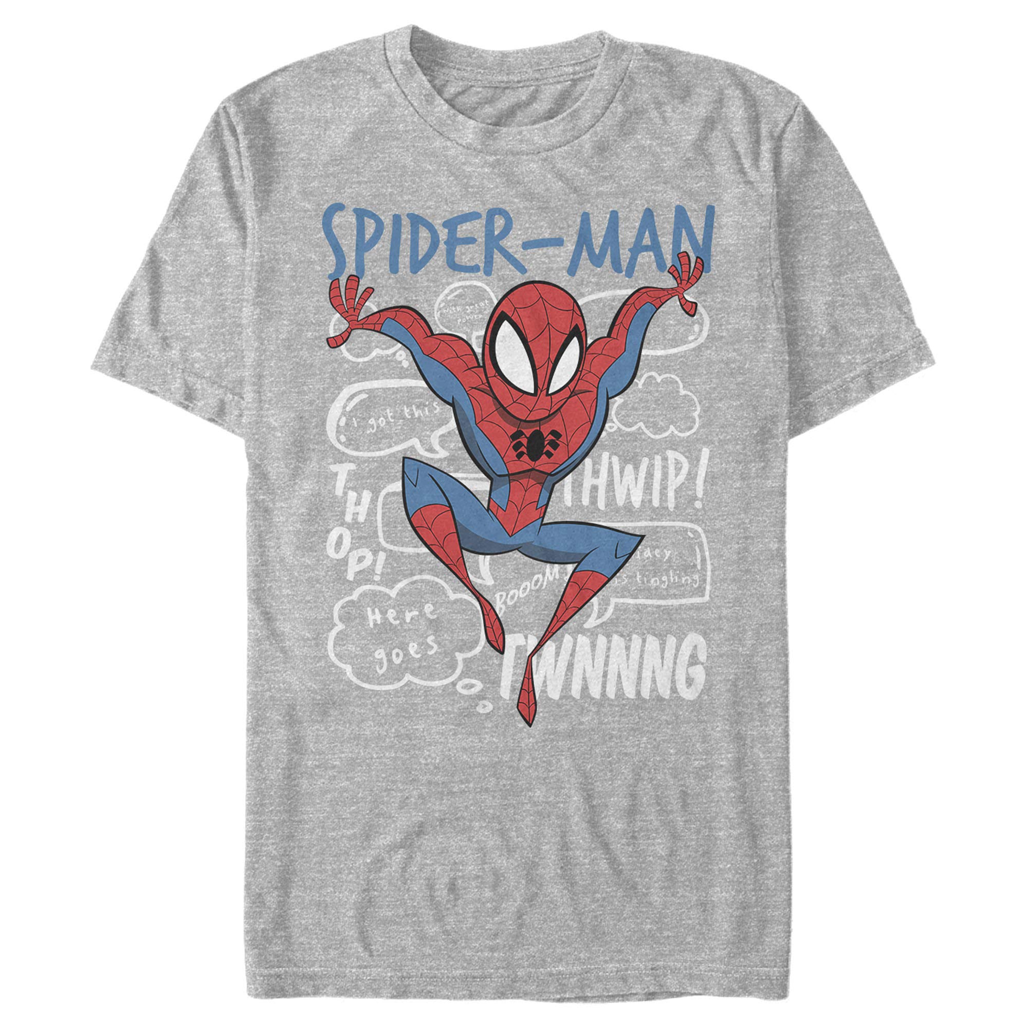 Men's Marvel Spider-Man Graphic Cartoon Bubbles T-Shirt - Cool Superhero Cotton Tee for Casual Wear, Cosplay & Comic Con