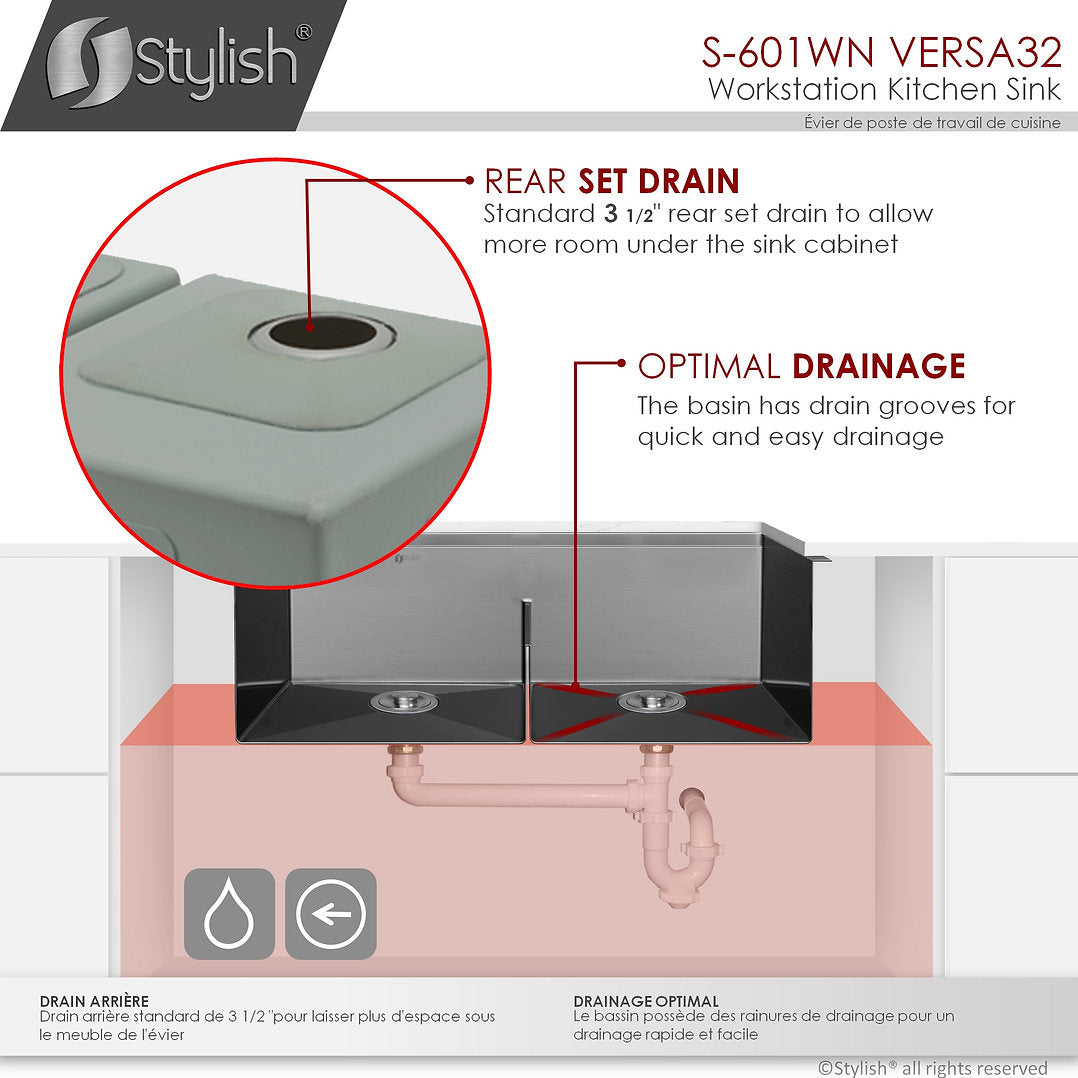 Premium 32-Inch VERSA32 S 601WN Double Bowl Undermount Stainless Steel Kitchen Sink Set with Accessories - Perfect for Modern Kitchens & Busy Home Chefs