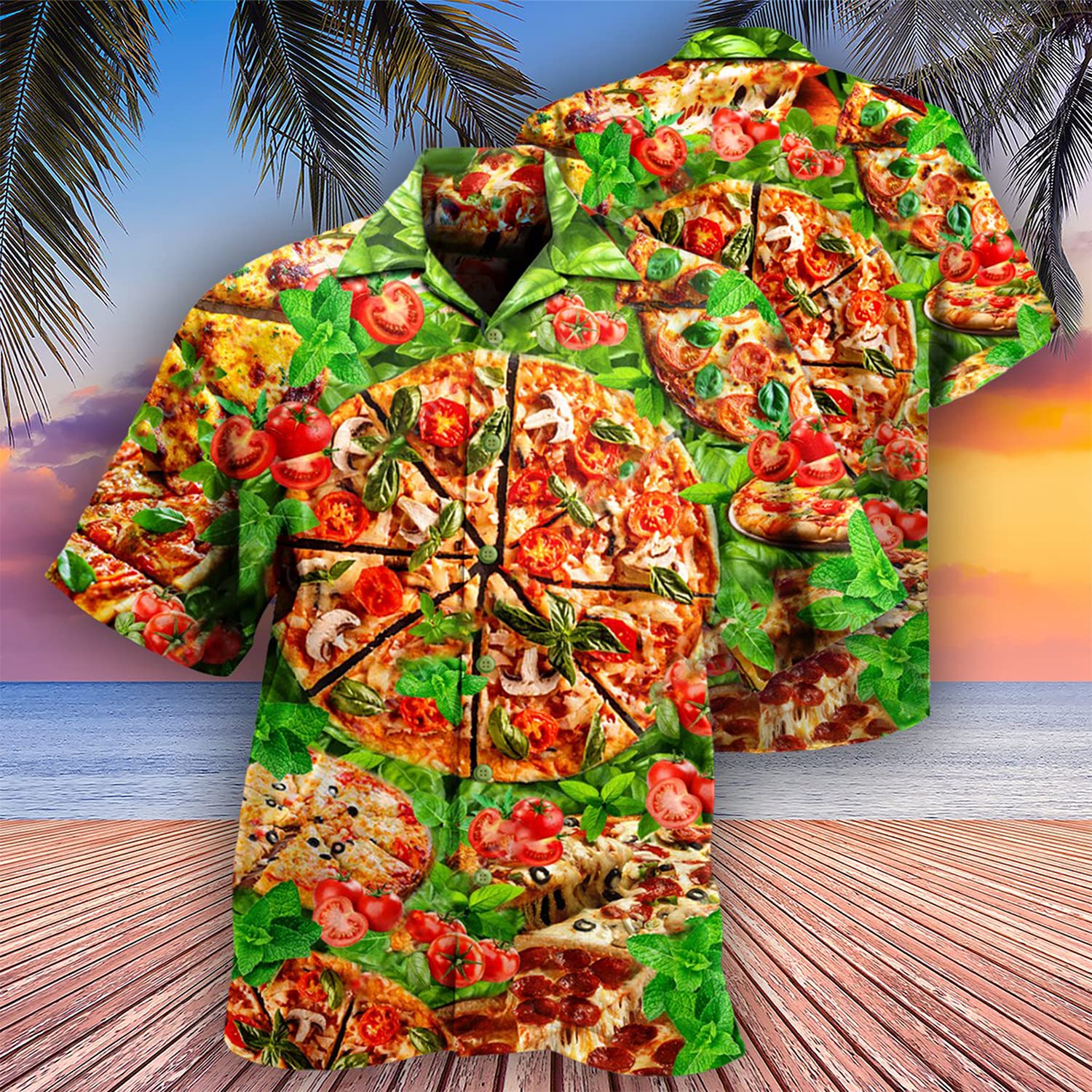 Men's Hawaiian Shirt with Food Print - Short Sleeve Button Down Tropical Shirt for Summer Parties, BBQ & Beach Vacation | Food Lover Gift for Him