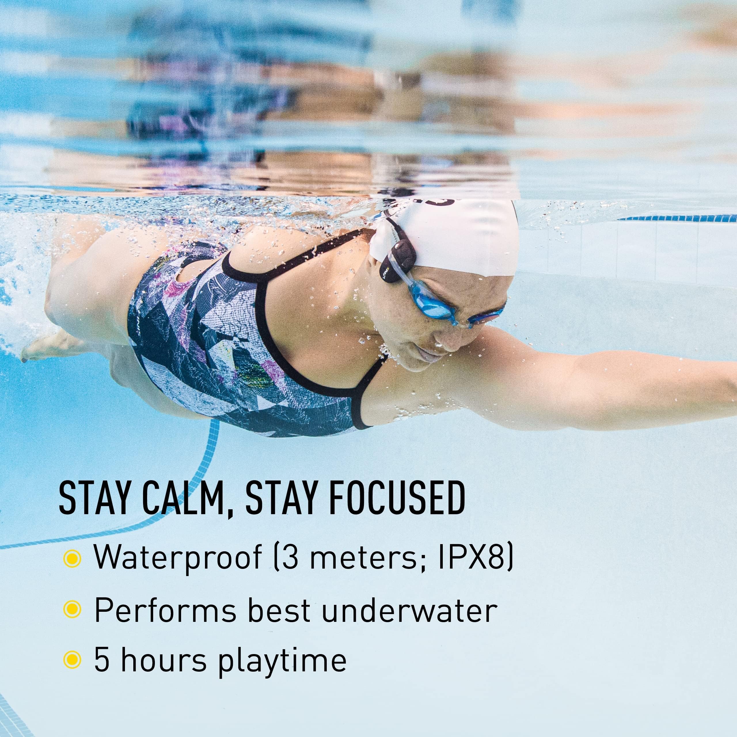FINIS Amnis Stream Swim Bluetooth Headphones - Waterproof Wireless Earbuds for Swimming, Running & Workouts - Black (Model 1.30.076.101) | Perfect for Pool, Gym & Outdoor Sports