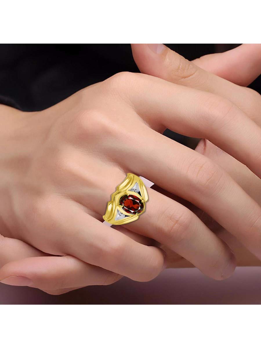 Rylos Men's Yellow Gold Plated Silver Ring - 9X7MM Oval Gemstone & Diamond Birthstone Ring for Men (Sizes 8-13) | Classic Designer Style for Weddings, Anniversaries & Special Occasions