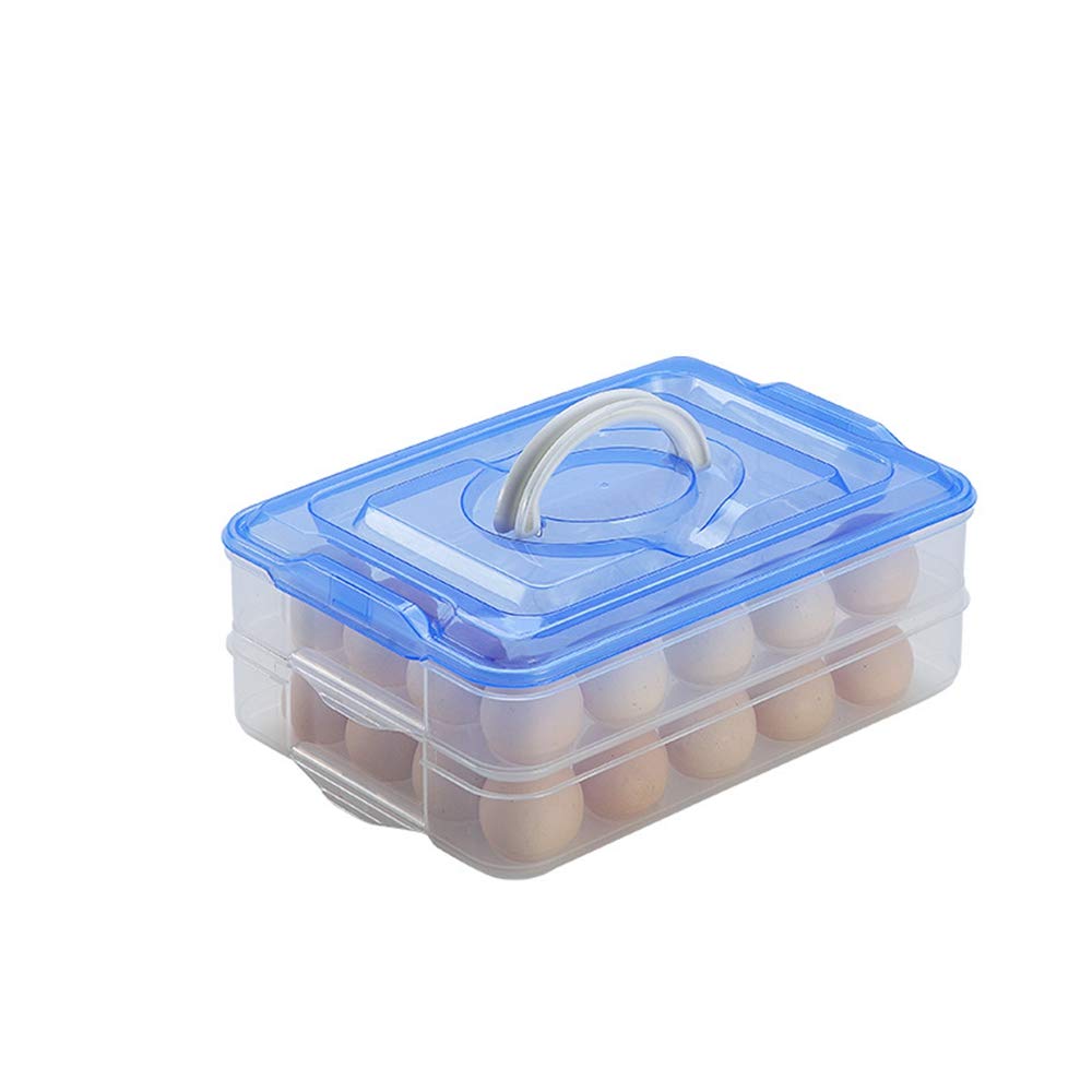 2-Layer Deviled Egg Tray with Lid - Large 40-Egg Food Storage Container with Handle - Refrigerator Egg Holder for Parties, Picnics & Holiday Meals (Blue)