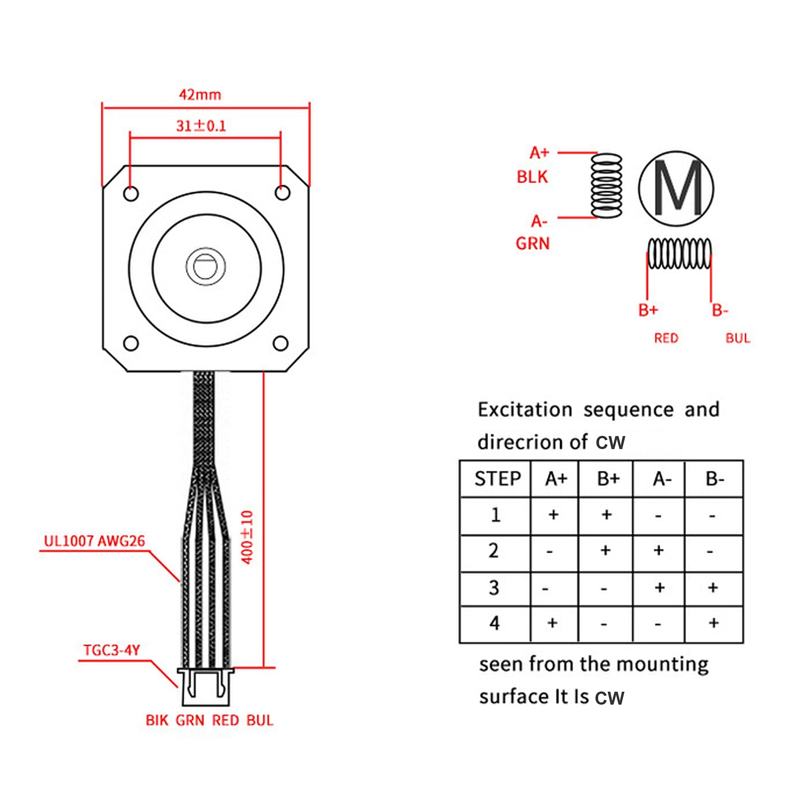 42-20 20mm Stepper Motor - High Torque 2 Phase Aluminum Alloy Low Noise NEMA 17 Stepper Motor for 3D Printer Extruder (V2.4 Compatible) | Perfect for DIY 3D Printing, CNC Machines & Robotics Projects