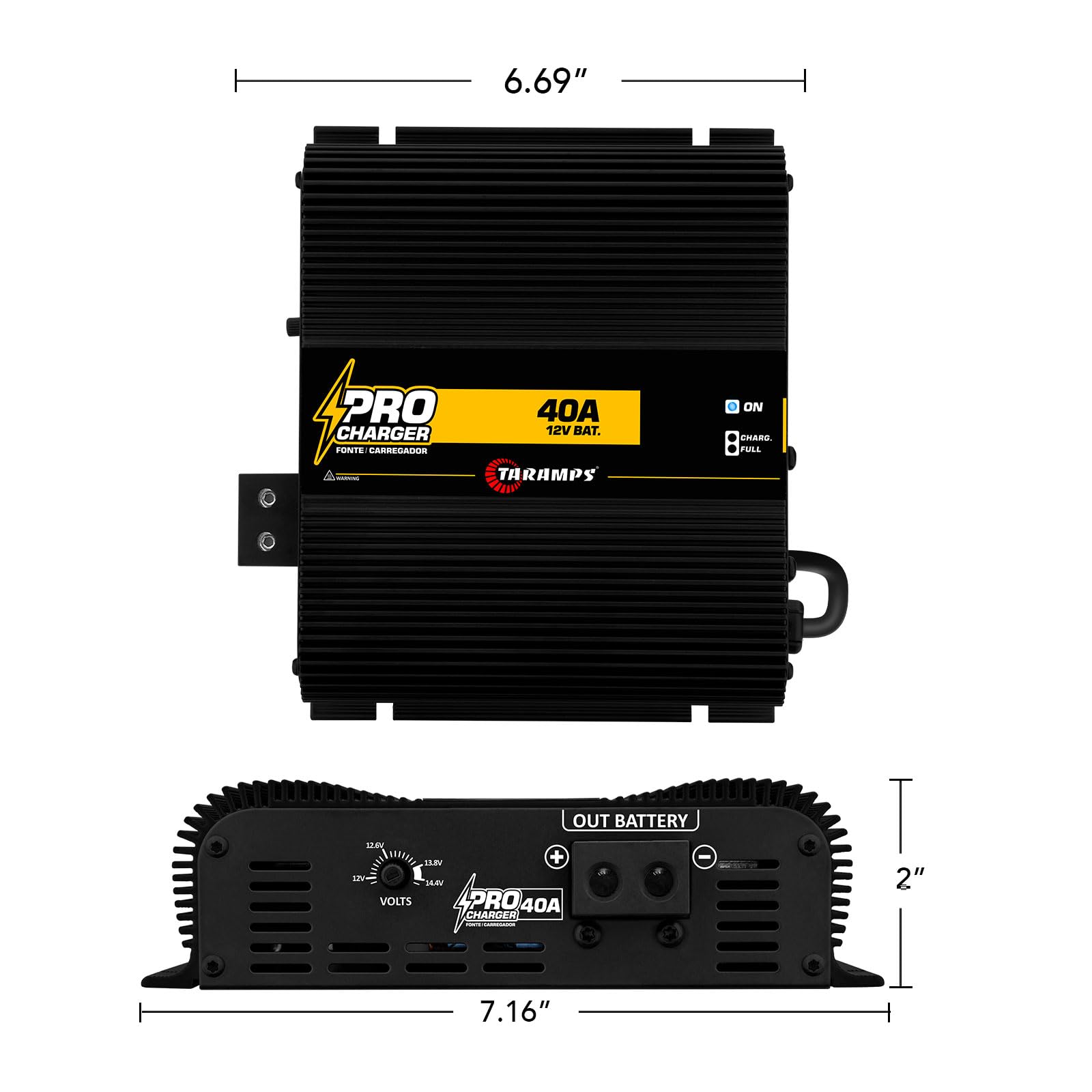 Taramps Pro 40A Battery Charger - 560W Max Output, Bivolt 127/220VAC Input with LED Indicator - High Power Car Audio System Charger for Vehicles, Boats & RVs