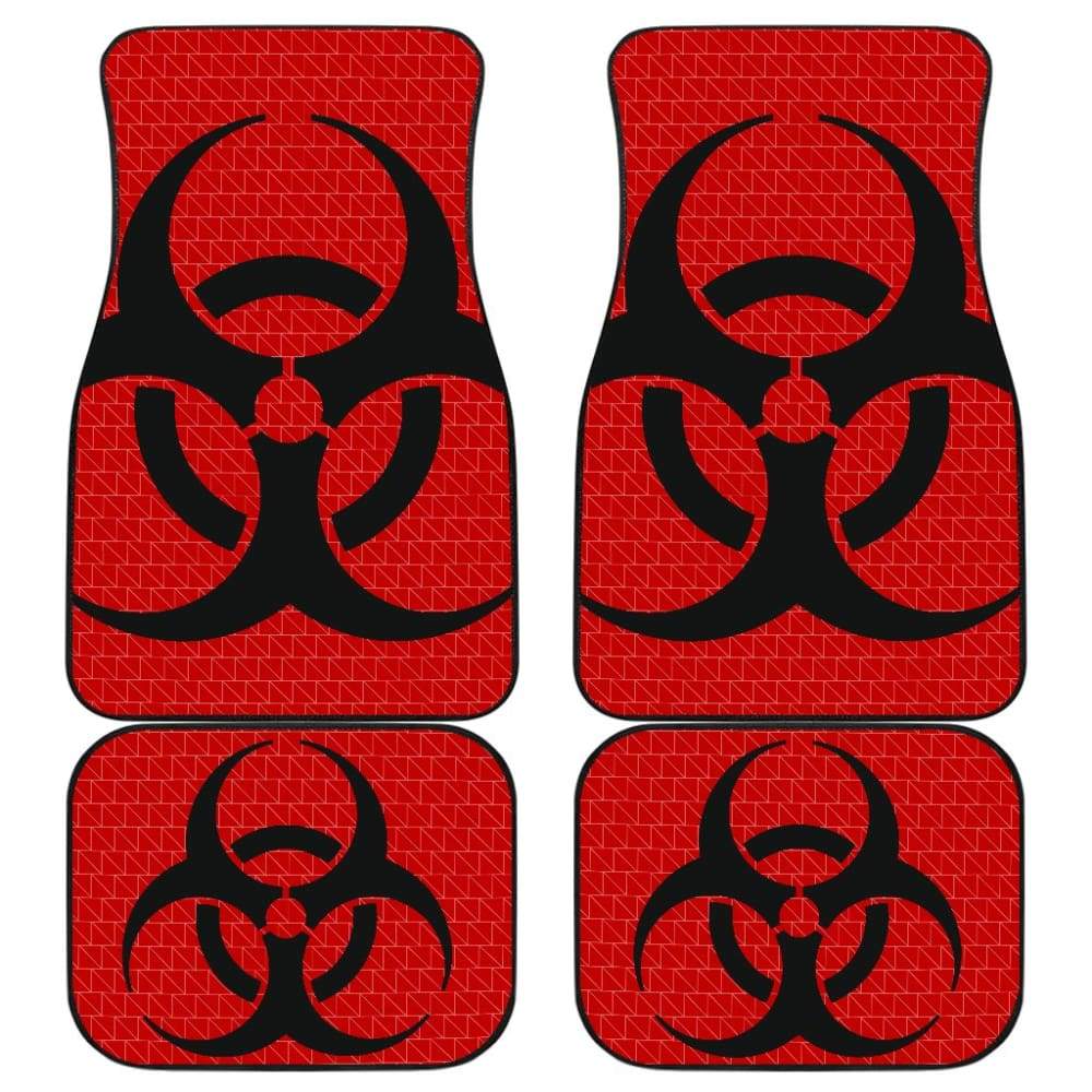 Black Biohazard Sign Red Background Car Floor Mats - Non-Slip Automotive Floor Liners for Cars, Trucks & SUVs - Perfect for Halloween Decor, Zombie Apocalypse Theme & Gaming Room Accessories