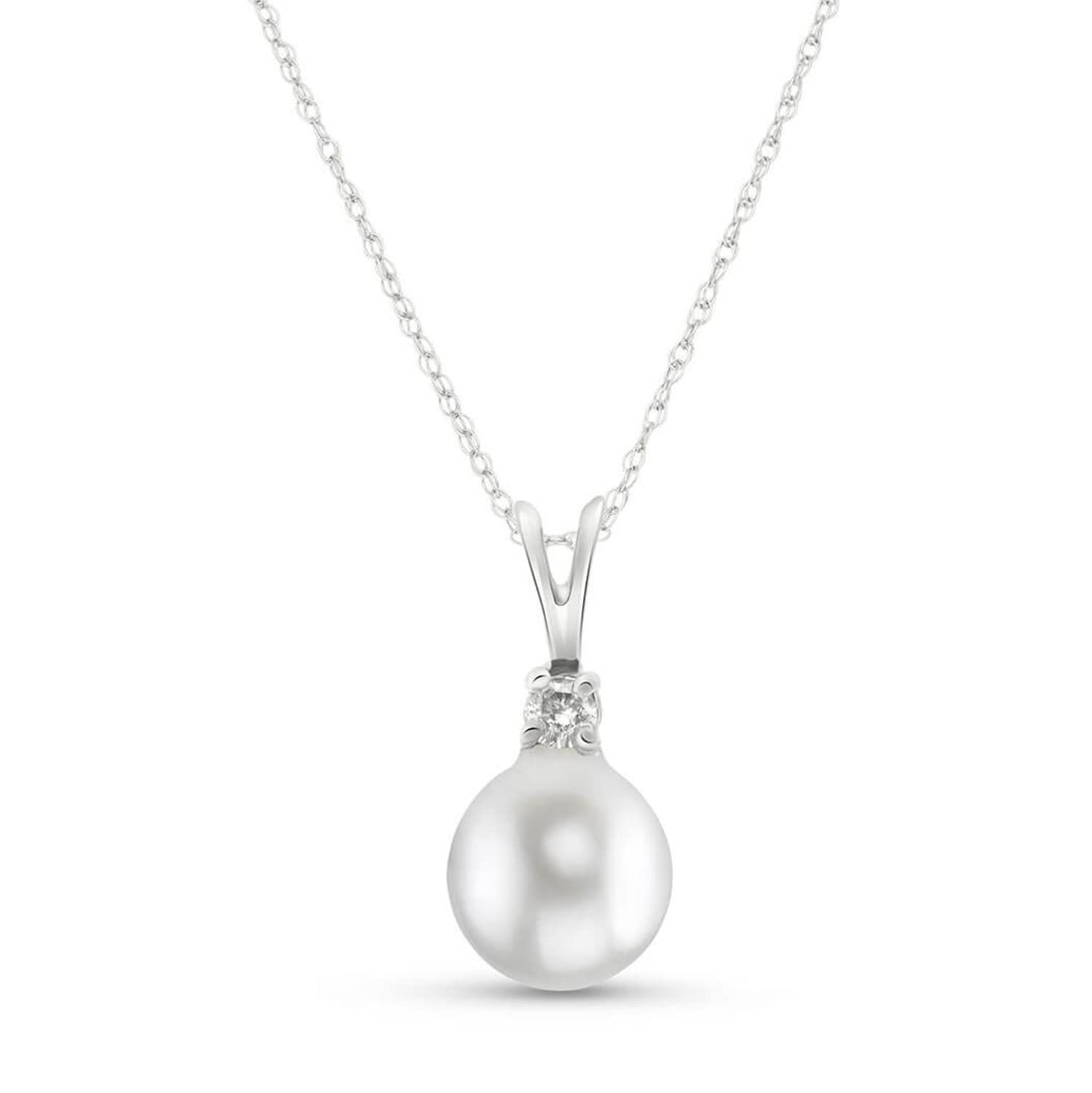 14K Solid White Gold Necklace with Natural Diamond & Pearl - Elegant Jewelry for Women, Perfect for Weddings, Anniversaries & Special Occasions