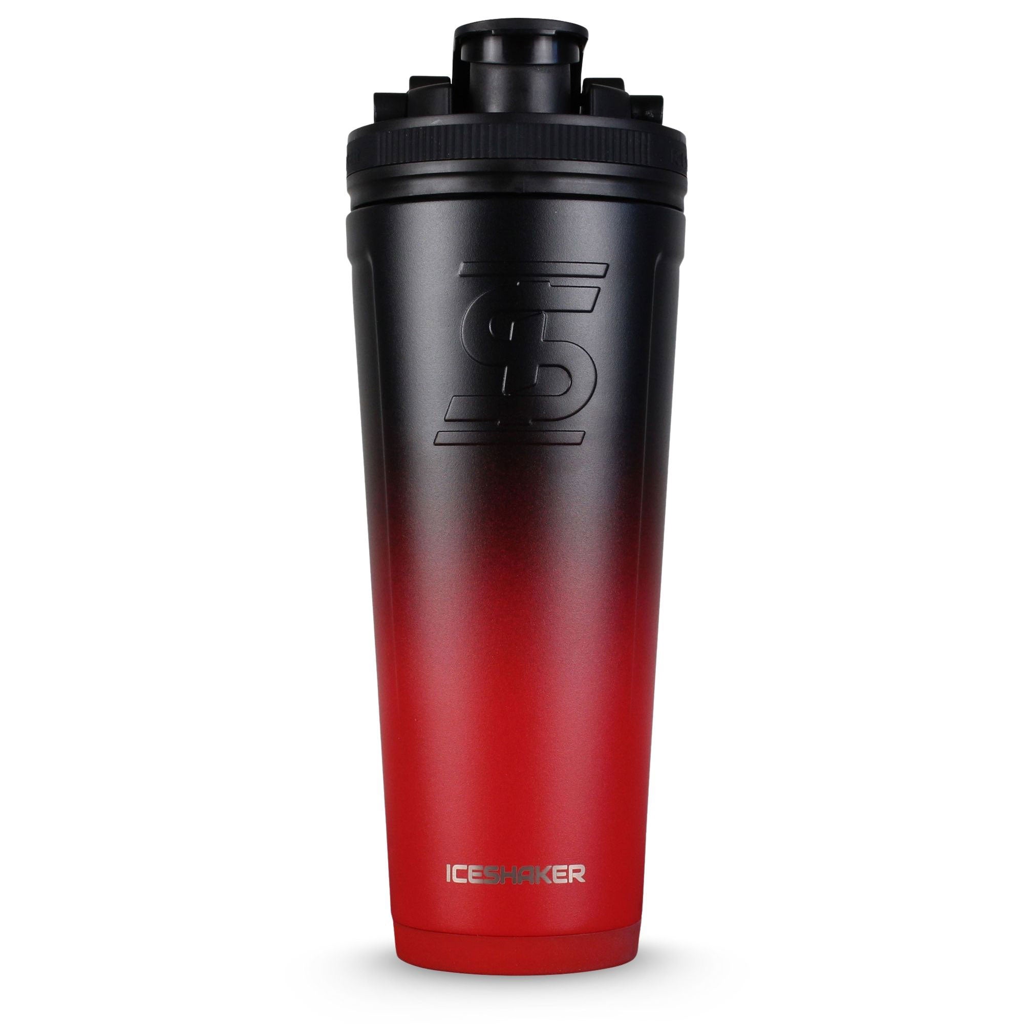 36oz Insulated Stainless Steel Ice Shaker Bottle - Red Black Ombre Gradient for Gym, Workout & Protein Drinks | Leakproof & Sweatproof Design for Fitness, Bodybuilding & Sports Hydration