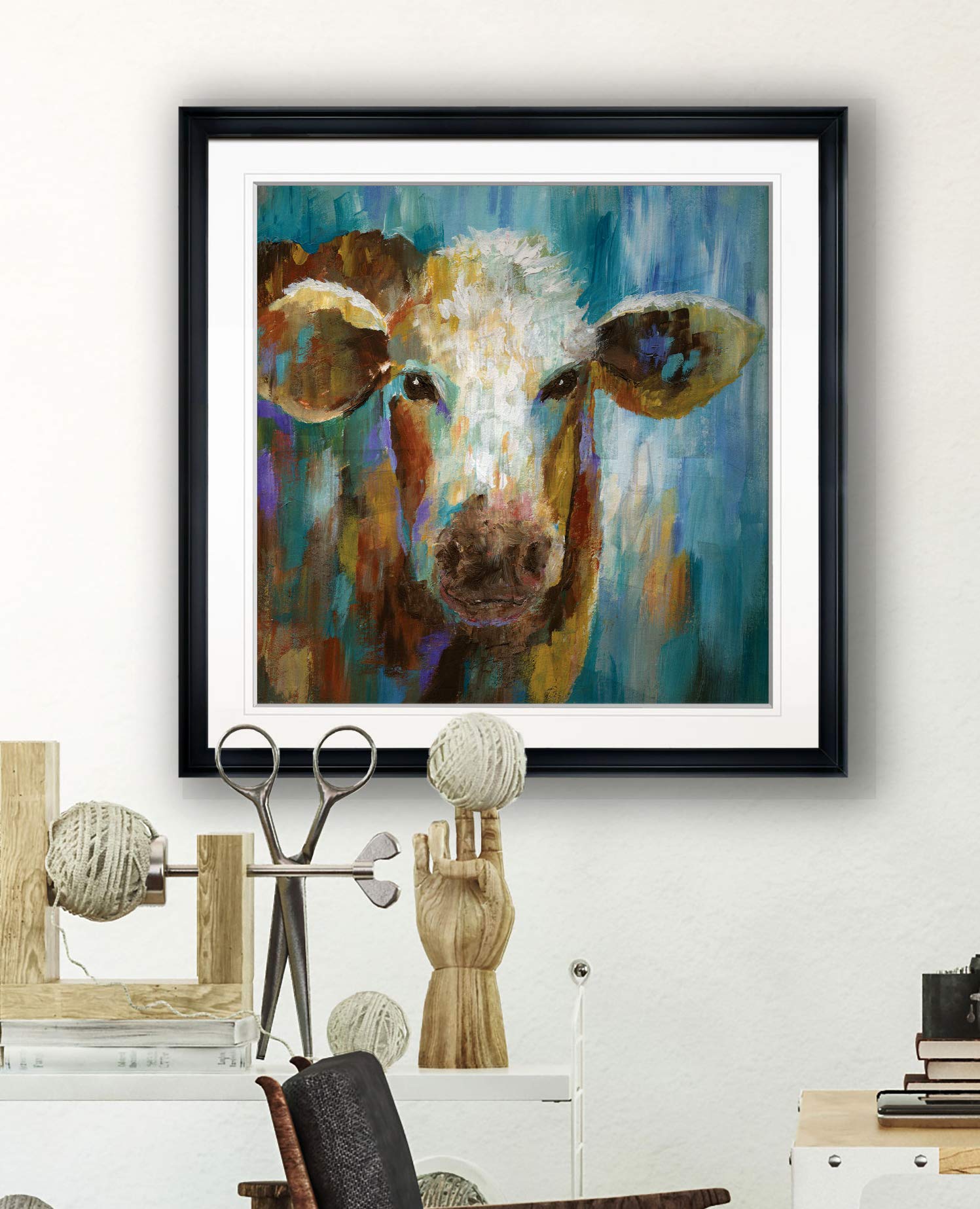 LuLu Belle Calf Painting - Animal Art Framed Nursery Wall Decor - Children's Artwork Giclee Canvas Prints - Ready to Hang - Perfect for Baby Rooms & Kids Bedrooms