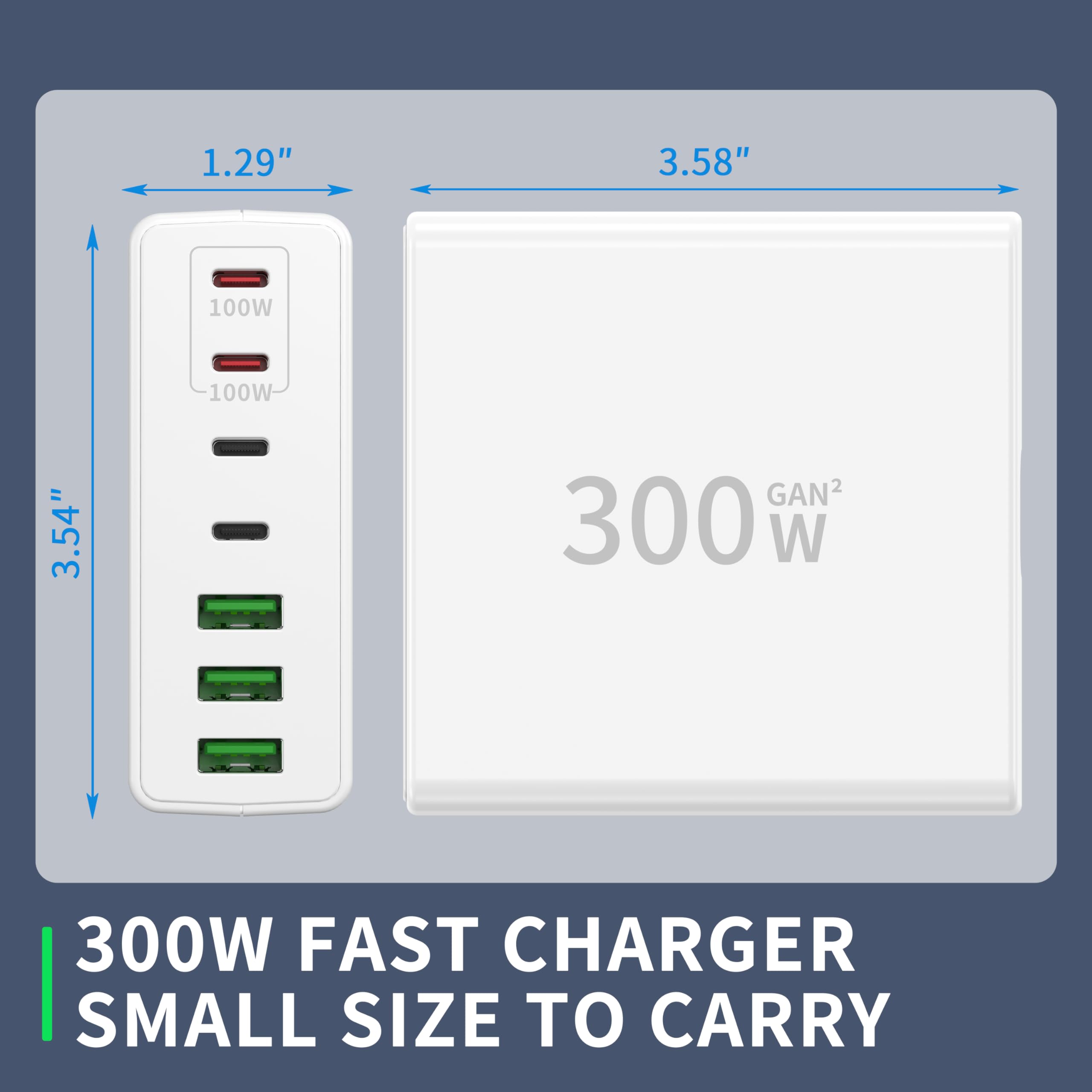 300W USB C Fast Charger Block - 7 Port Fast Charging Station with Dual PD PPS 100W for iPhone 15/14/Pro Max/12, Galaxy Note23, MacBook Pro/Air, iPad, Dell, HP, Surface Laptops | Perfect for Home, Office & Travel (White)